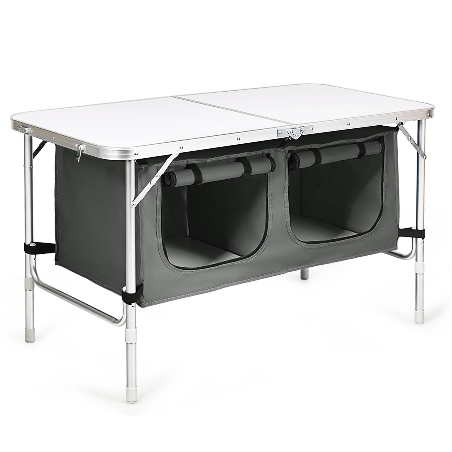 Costway Adjustable Camping Table Aluminum w/ Storage Organizer