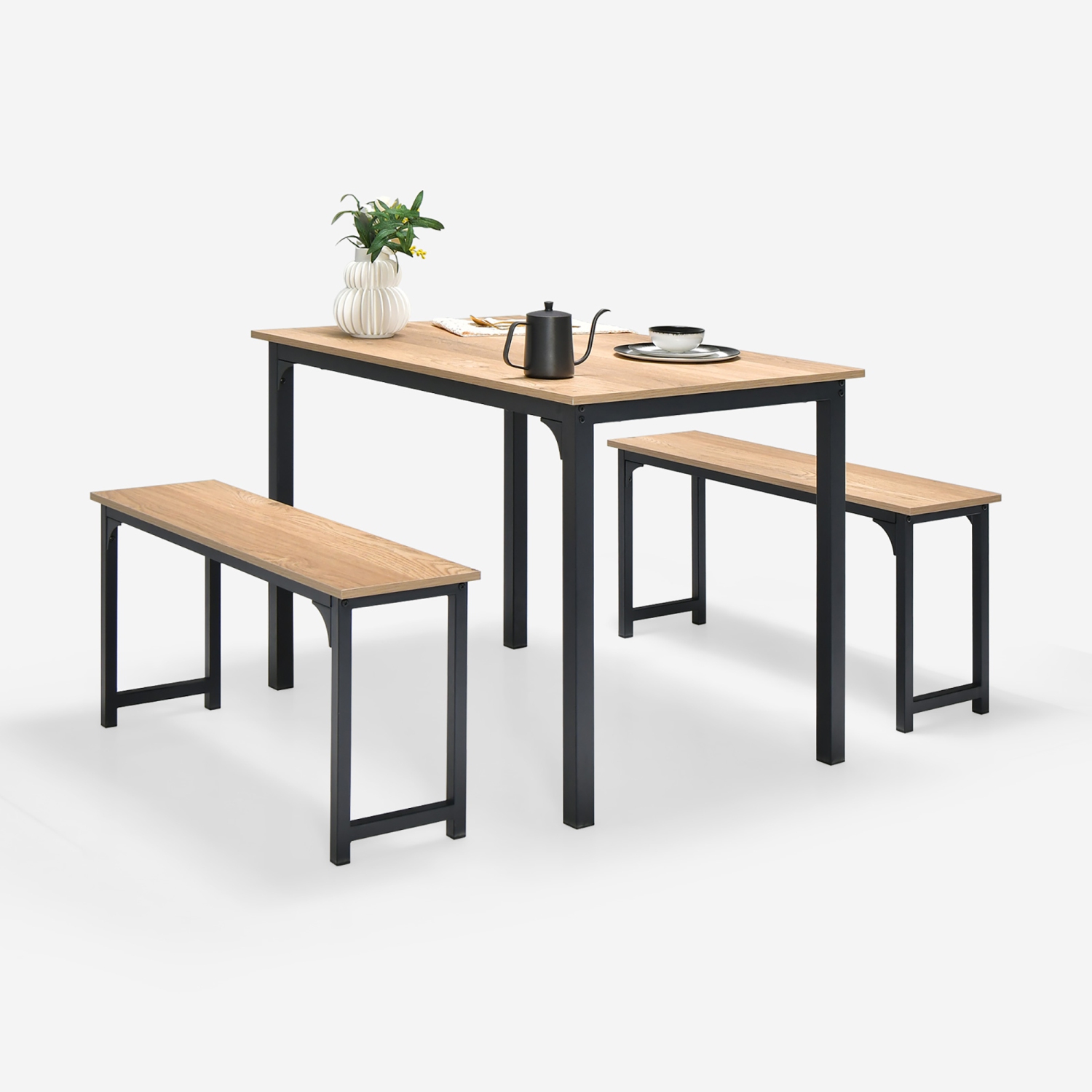Costway 3pcs Dining Table Set Modern Studio Collection Table and 2 Bench