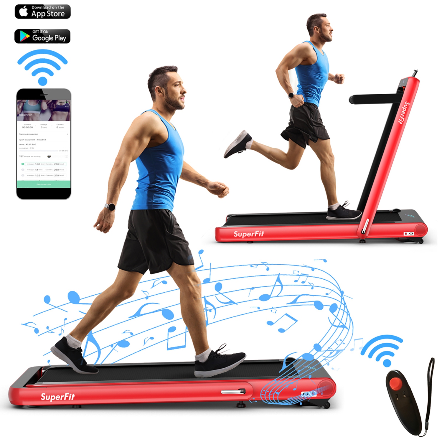SuperFit 4.75HP 2 In 1 Folding Treadmill W/Remote APP Control