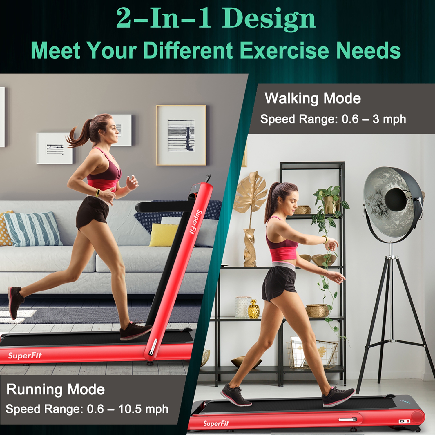 SuperFit 4.75HP 2 In 1 Folding Treadmill W/Remote APP Control