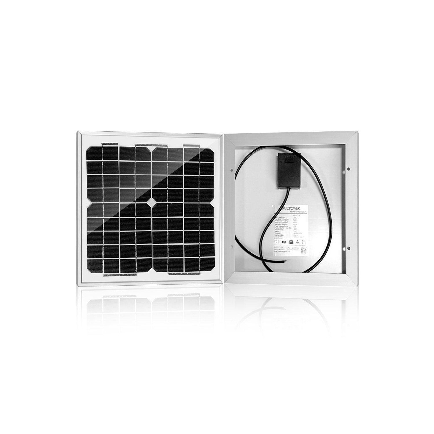 Trousse avec chargeur solaire 10 W 12 V d’ACOPOWER, contrôleur de charge 5 a avec pinces crocodiles