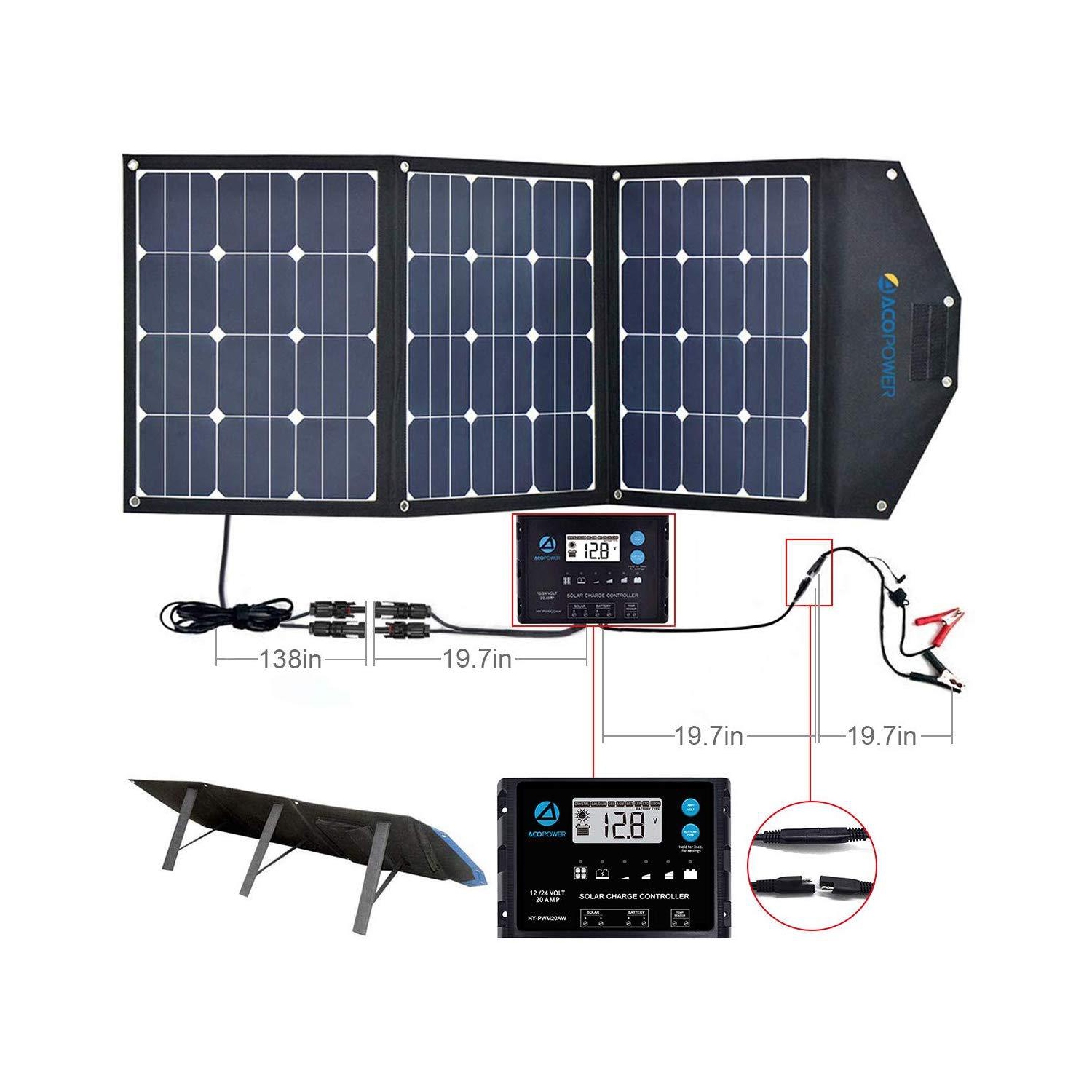 ACOPOWER LTK 120W Foldable Solar Panel Kit With Included ProteusX 20A Charge Controller