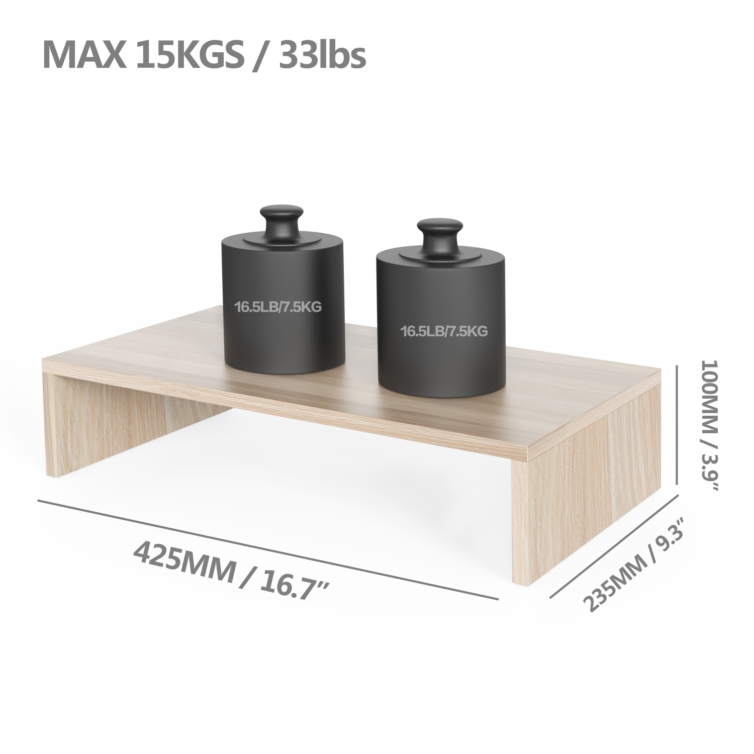 FITUEYES Monitor Stand - Computer Monitor Riser with 16.7 Inch Shelf, Wood Desktop Stand for Laptop Computer Screen, Desk Organization, Office