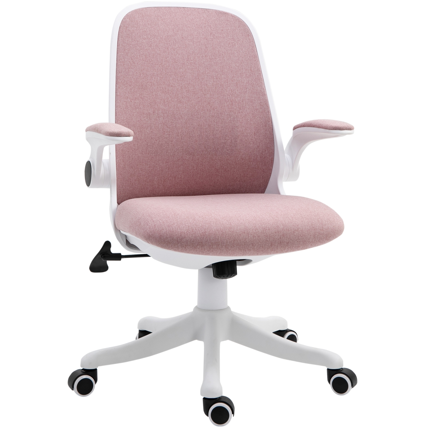 Fauteuil de bureau pivotant à 360° en tissu Vinsetto, fauteuil d’ordinateur avec accoudoirs rabattables et hauteur réglable, rose
