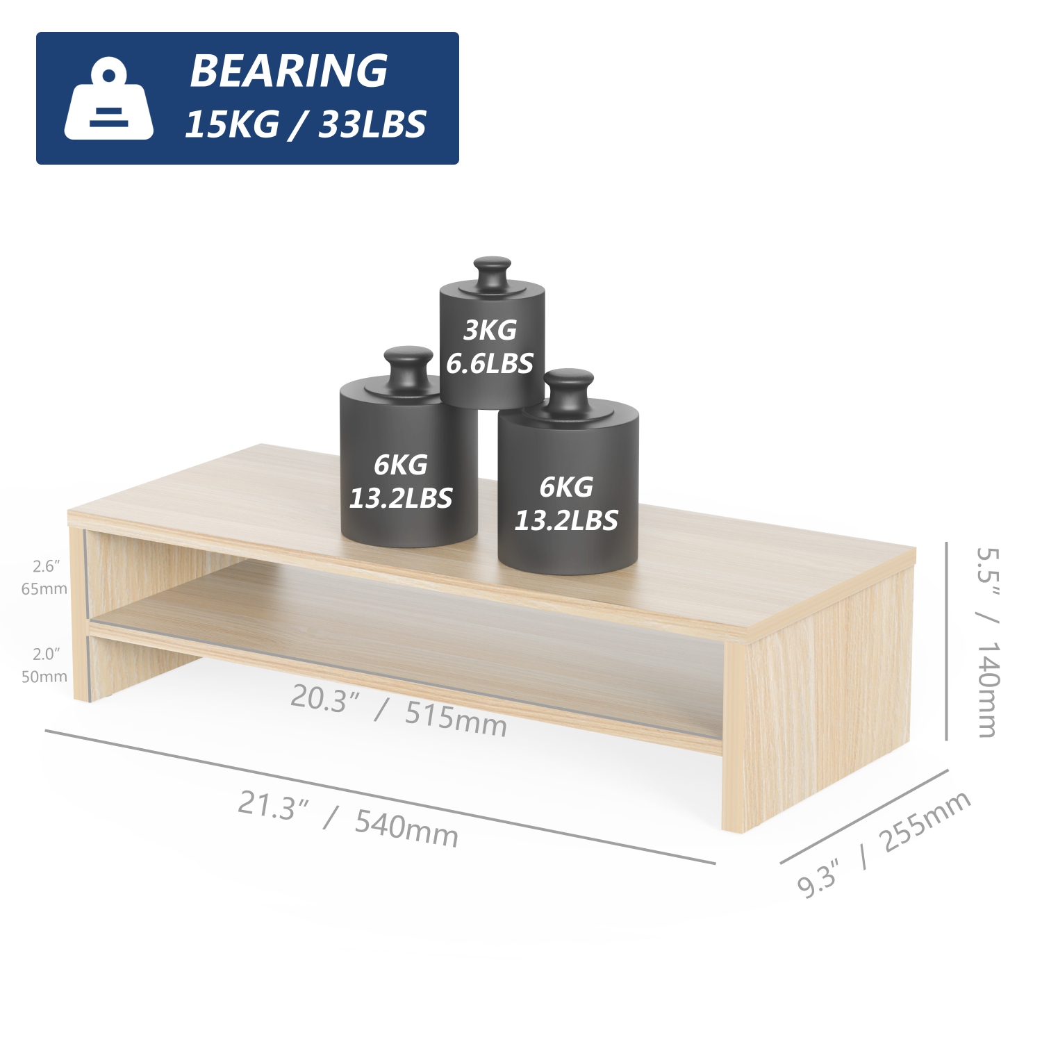 FITUEYES – Grand support pour moniteur – 2 Tiers 21.3 po, support pour  ordinateur portatif avec espace de rangement pour clavier, support pour  imprimante ACL à DEL, organisateur de bureau, chêne