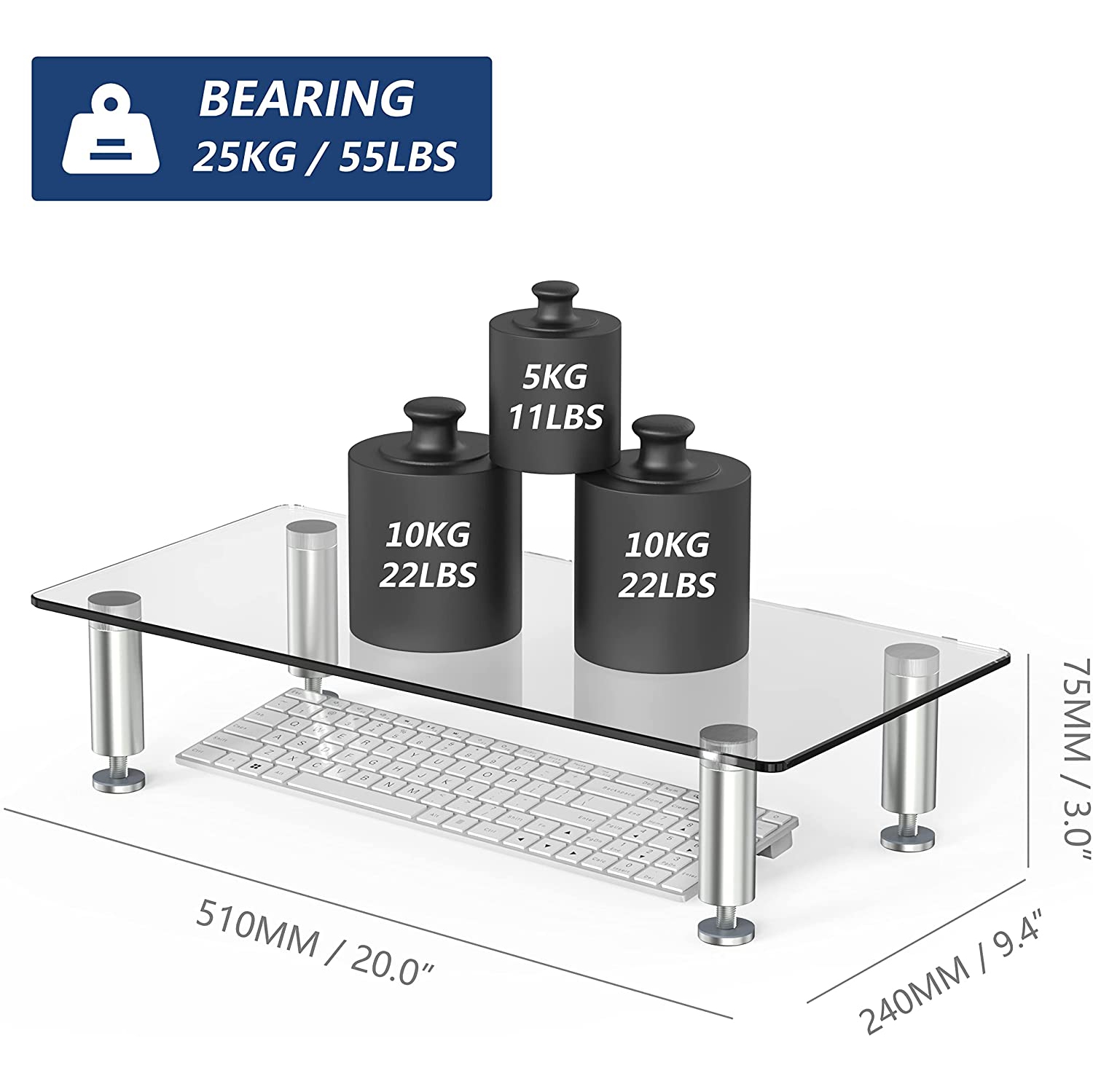 FITUEYES Réhausseur d'Écran d'Ordinateur Portable Moniteur Stand en Verre,Support de Moniteur PC et TV pour Bureau