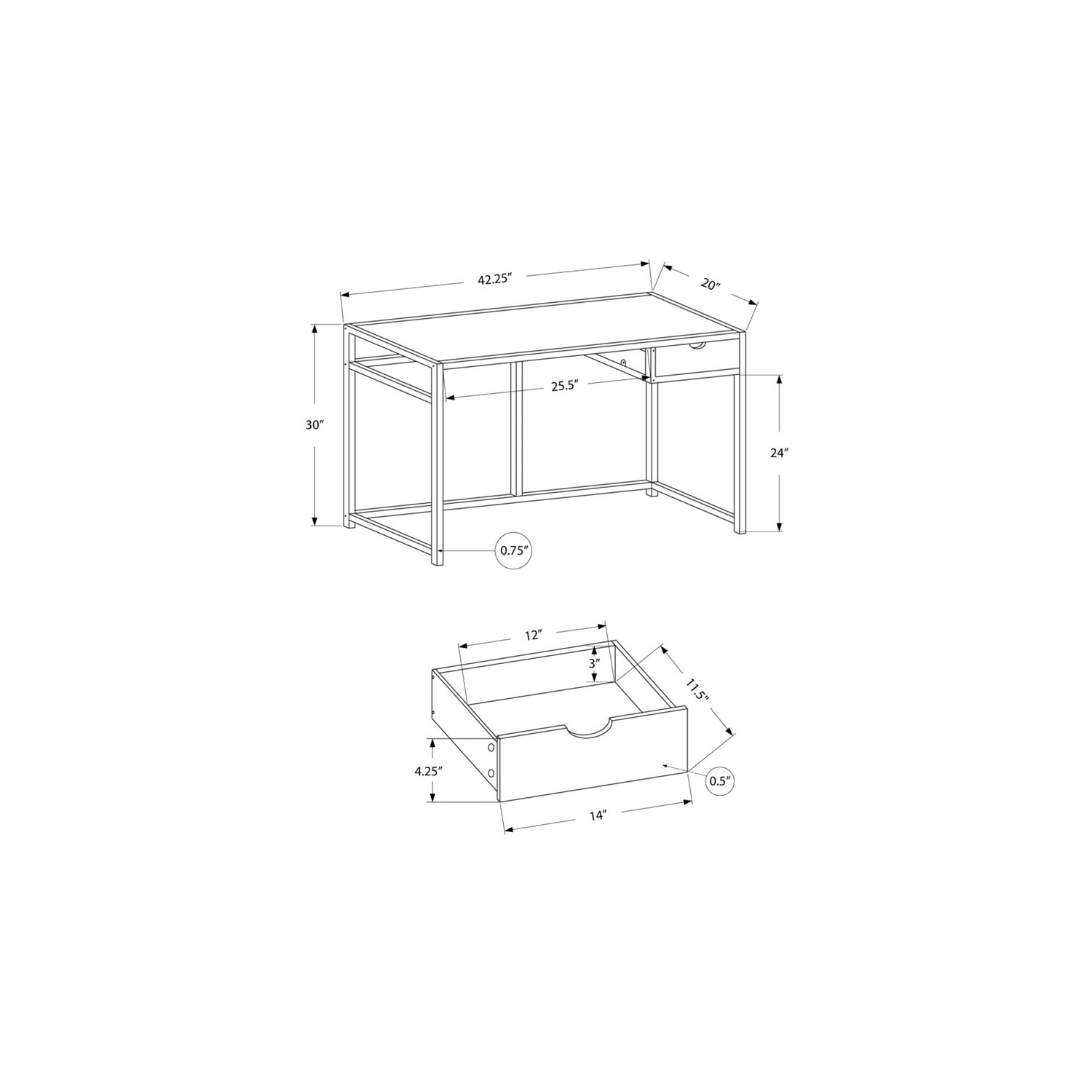 Computer Desk Home Office Laptop Storage Drawer 42"L Work Metal Natural