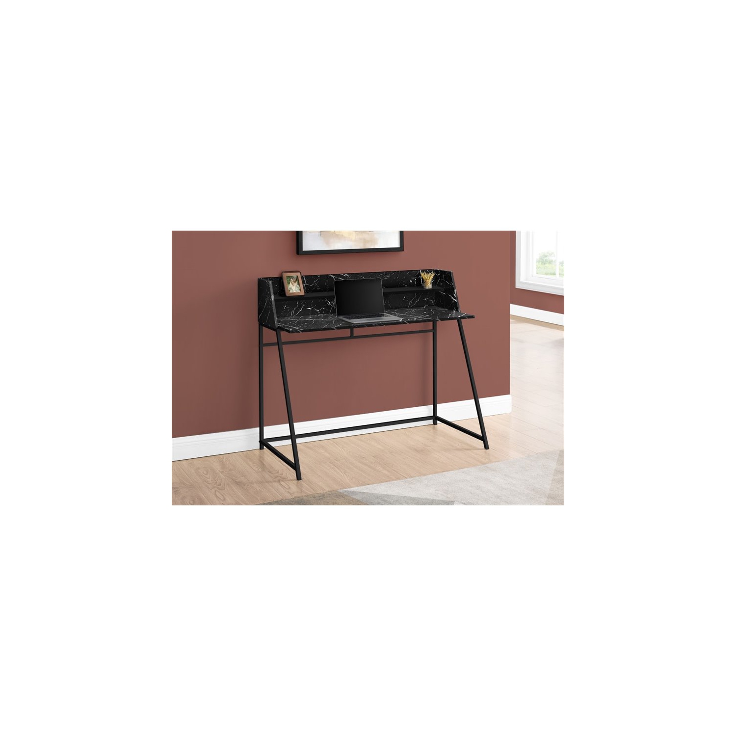 Bureau d’ordinateur portable de 48 po de long en métal noir marbré