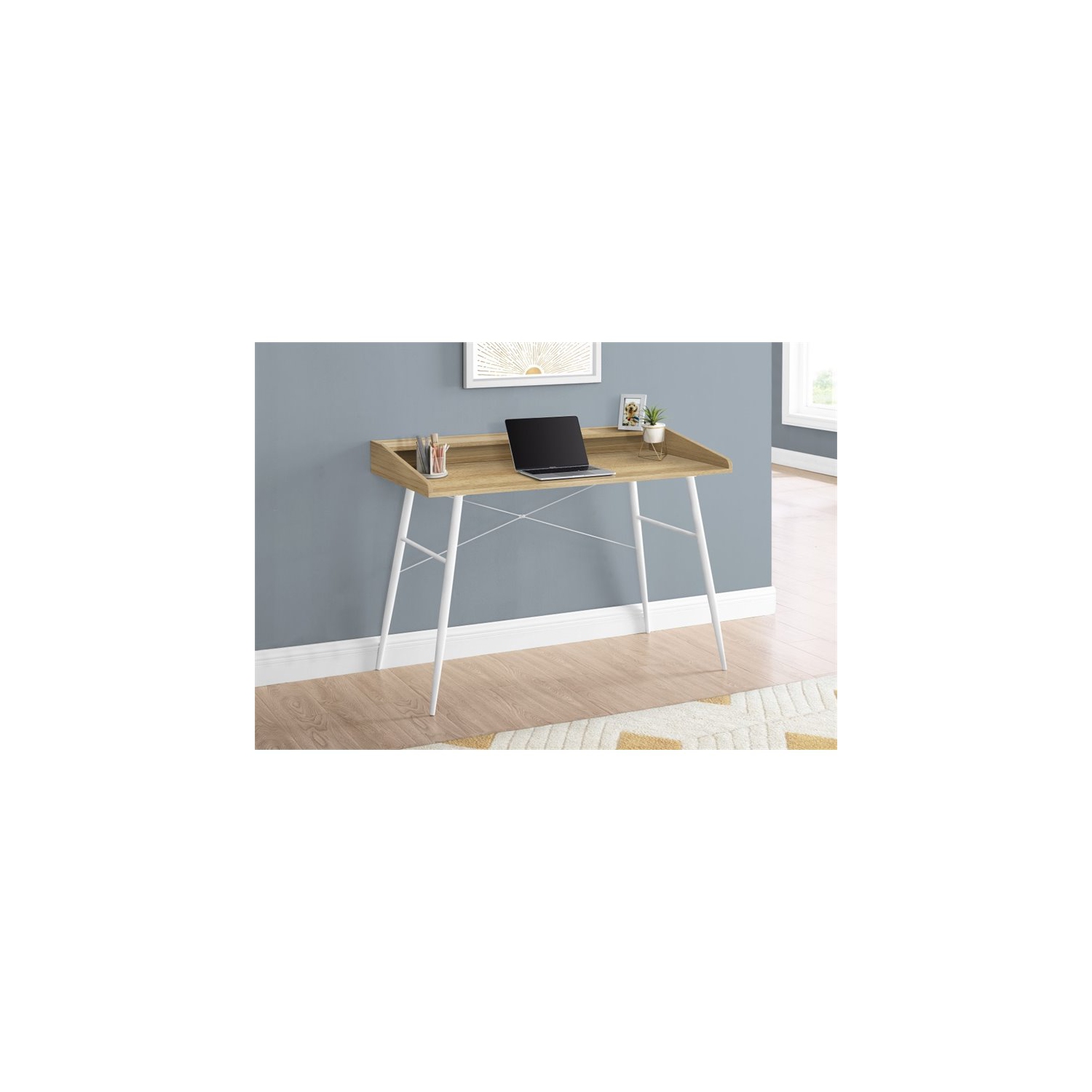 Bureau d’ordinateur informatique tablettes de rangement pour portable de 48 po de long métal naturel