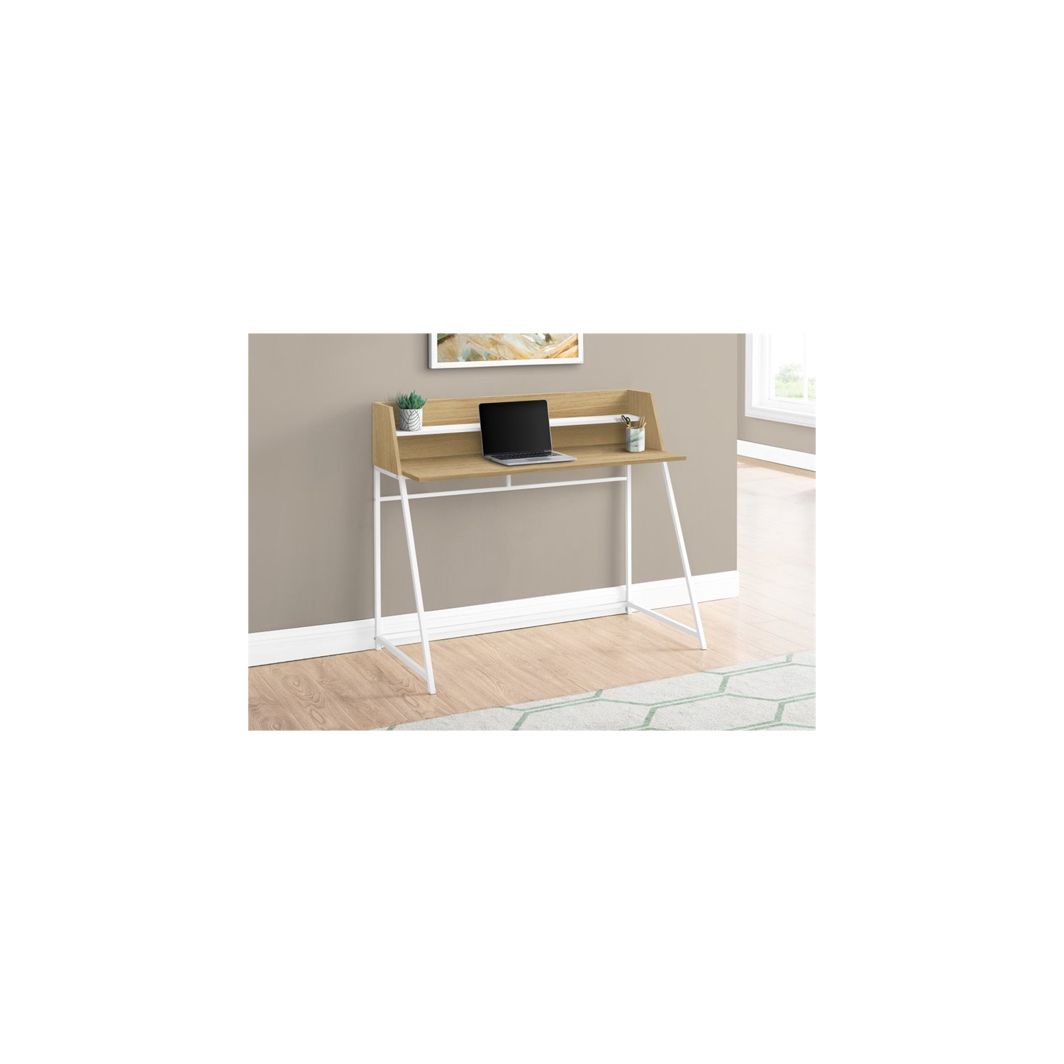 Computer Desk Home Office Laptop Storage Shelves 48"L Work Metal Natural