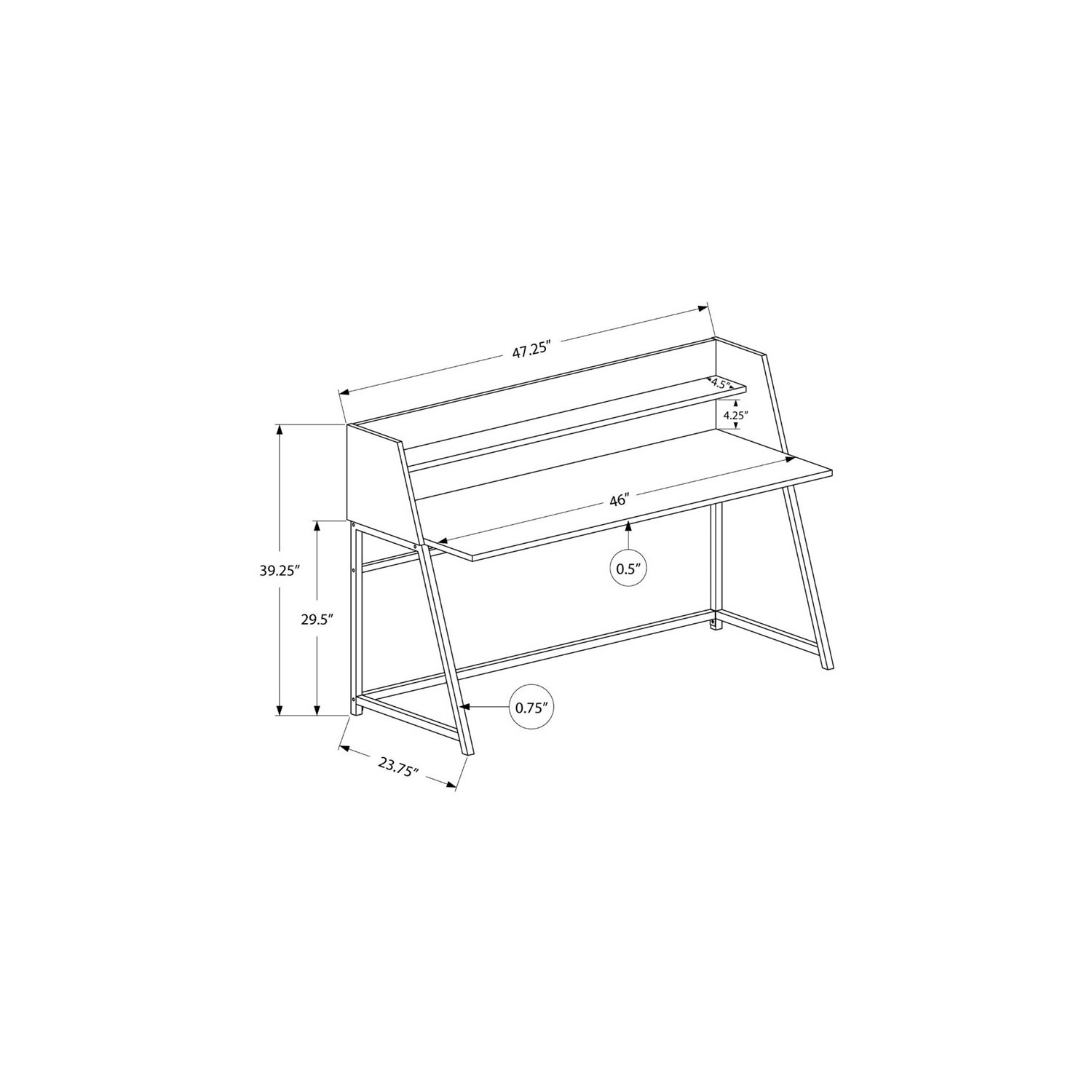 Computer Desk Home Office Laptop Storage Shelves 48"L Work Metal Natural