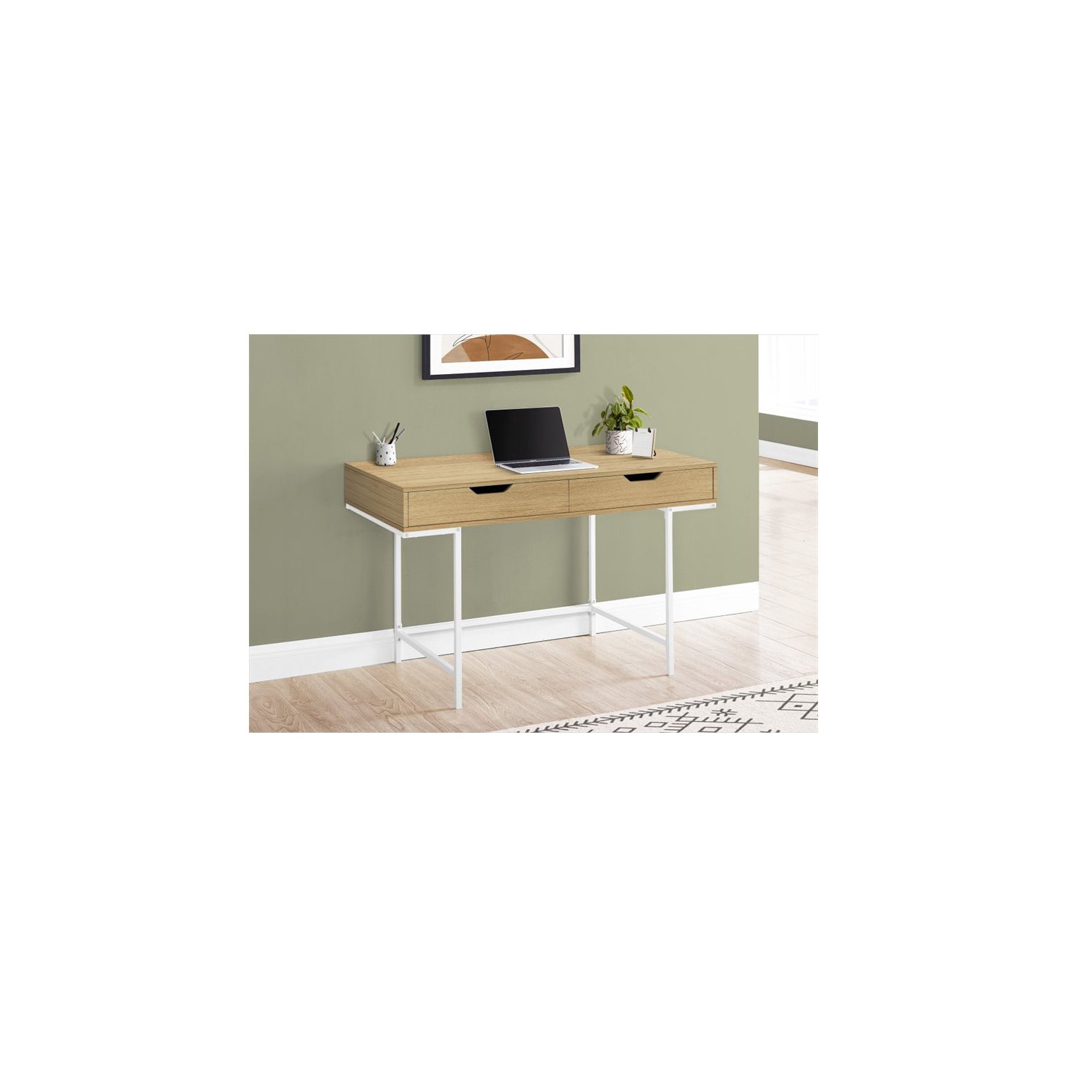 Bureau d’ordinateur tiroirs de rangement pour portable de 48 po de long en métal naturel