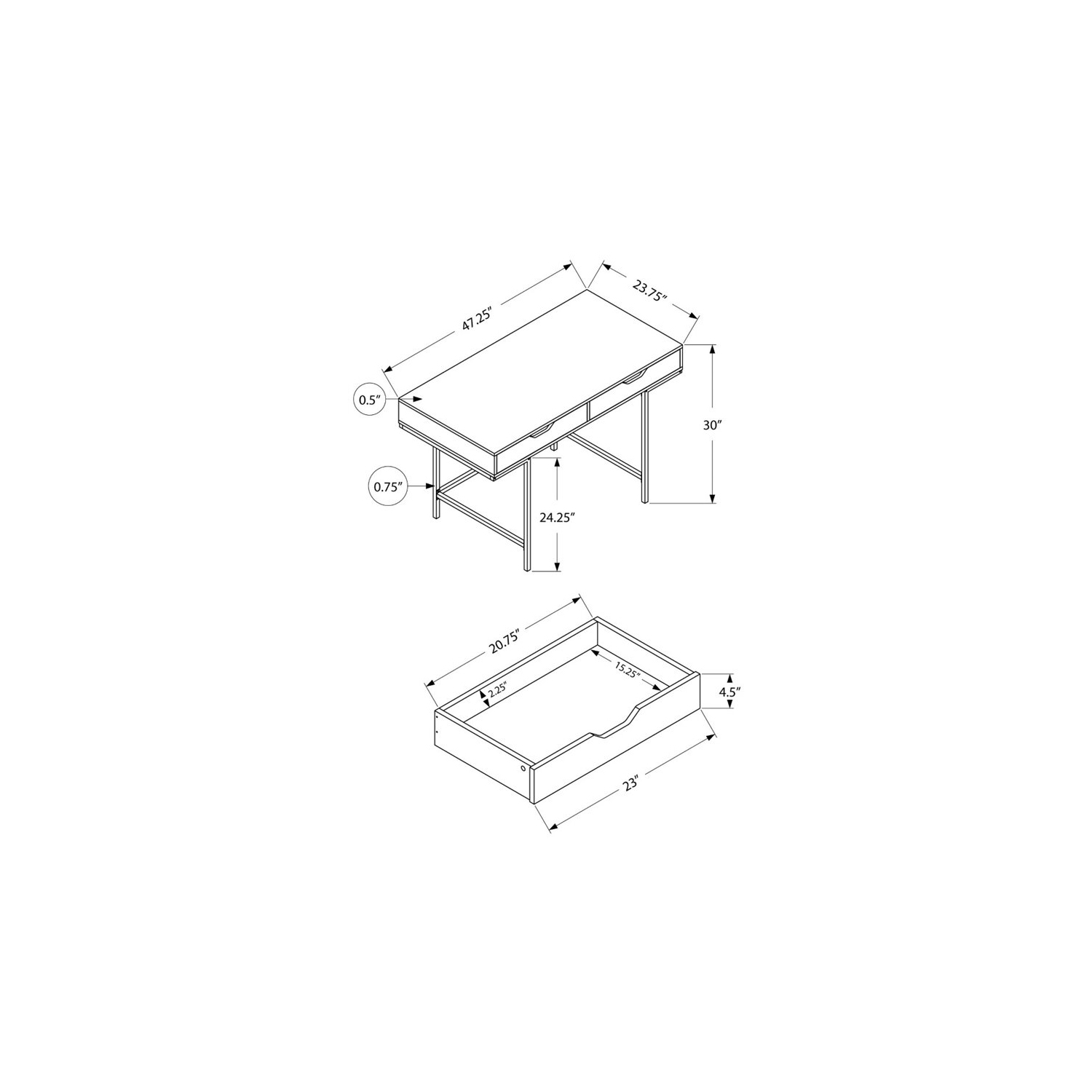 Computer Desk Home Office Laptop Storage Drawers 48"L Work Metal Black