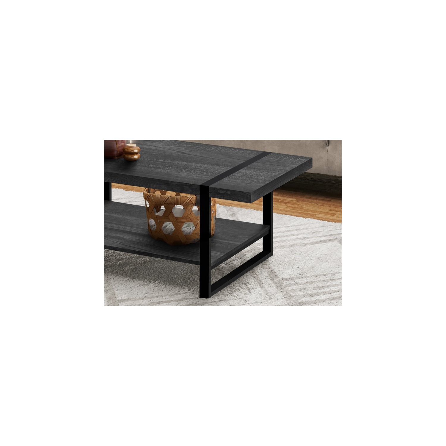 Table basse de salon rectangulaire en métal noir de 48 po de long