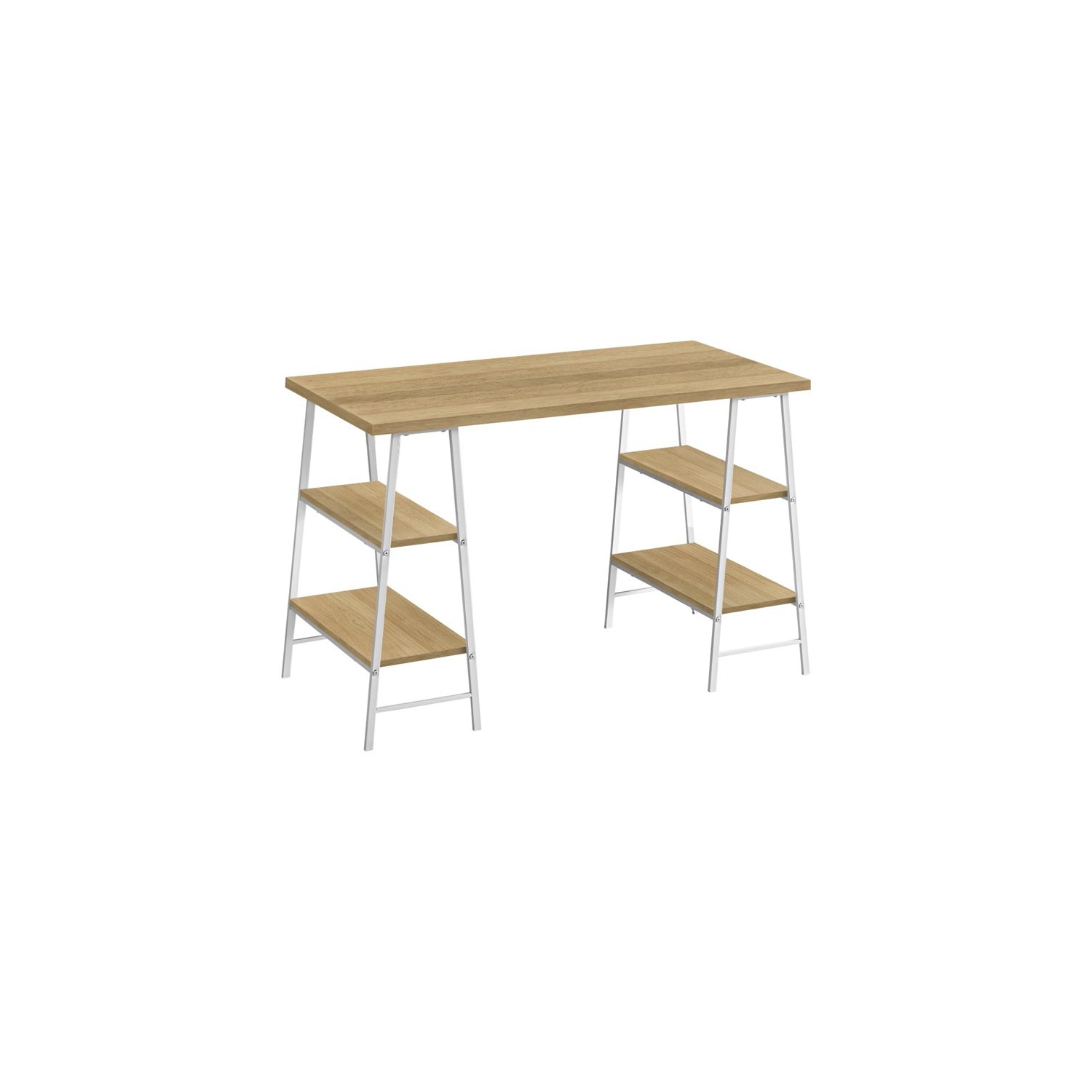 Computer Desk Home Office Laptop Storage Shelves 48"L Work Metal Natural