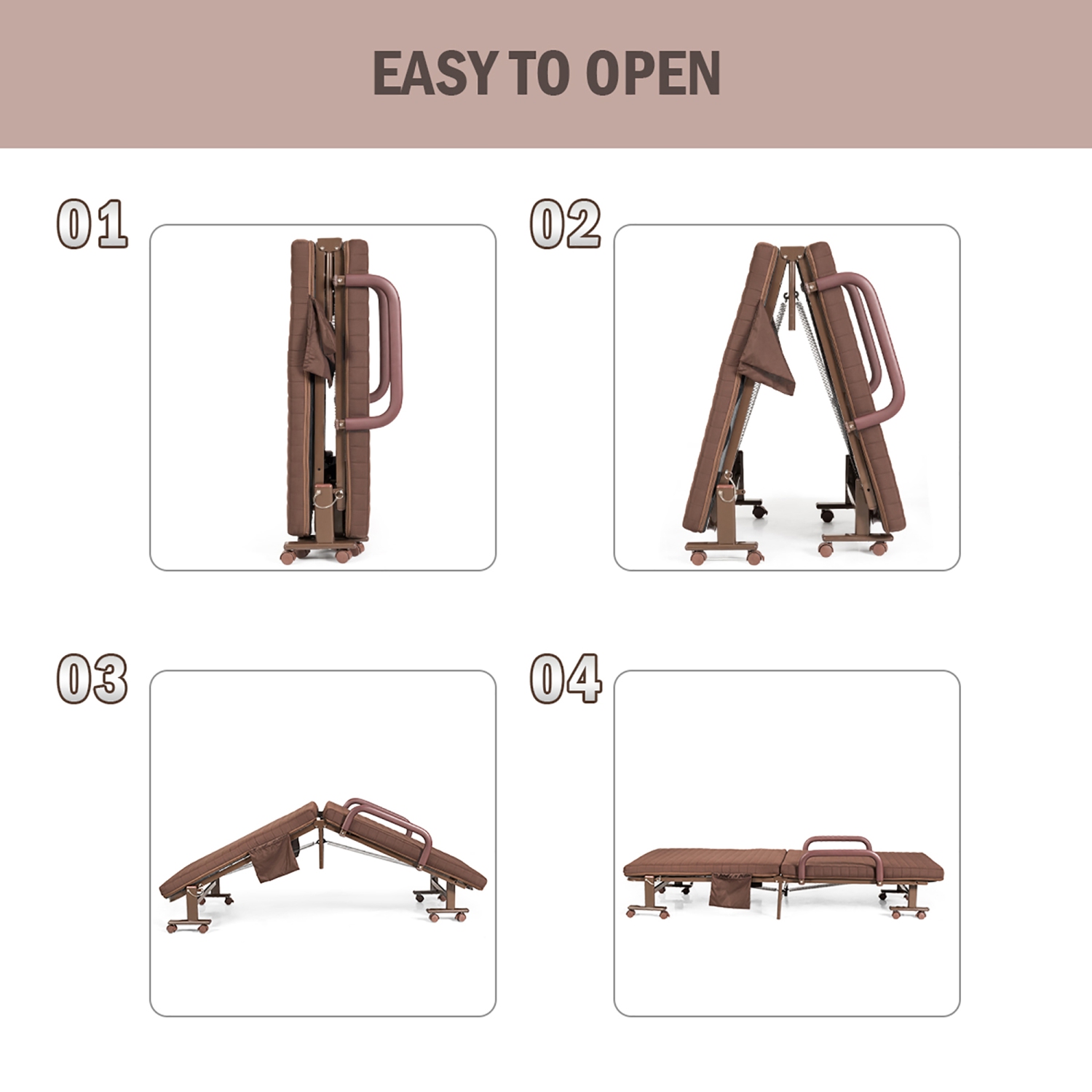 Costway Lit pliant mobile sur roulettes Lit simple dossier réglable pour invité Matelas double épaisseur