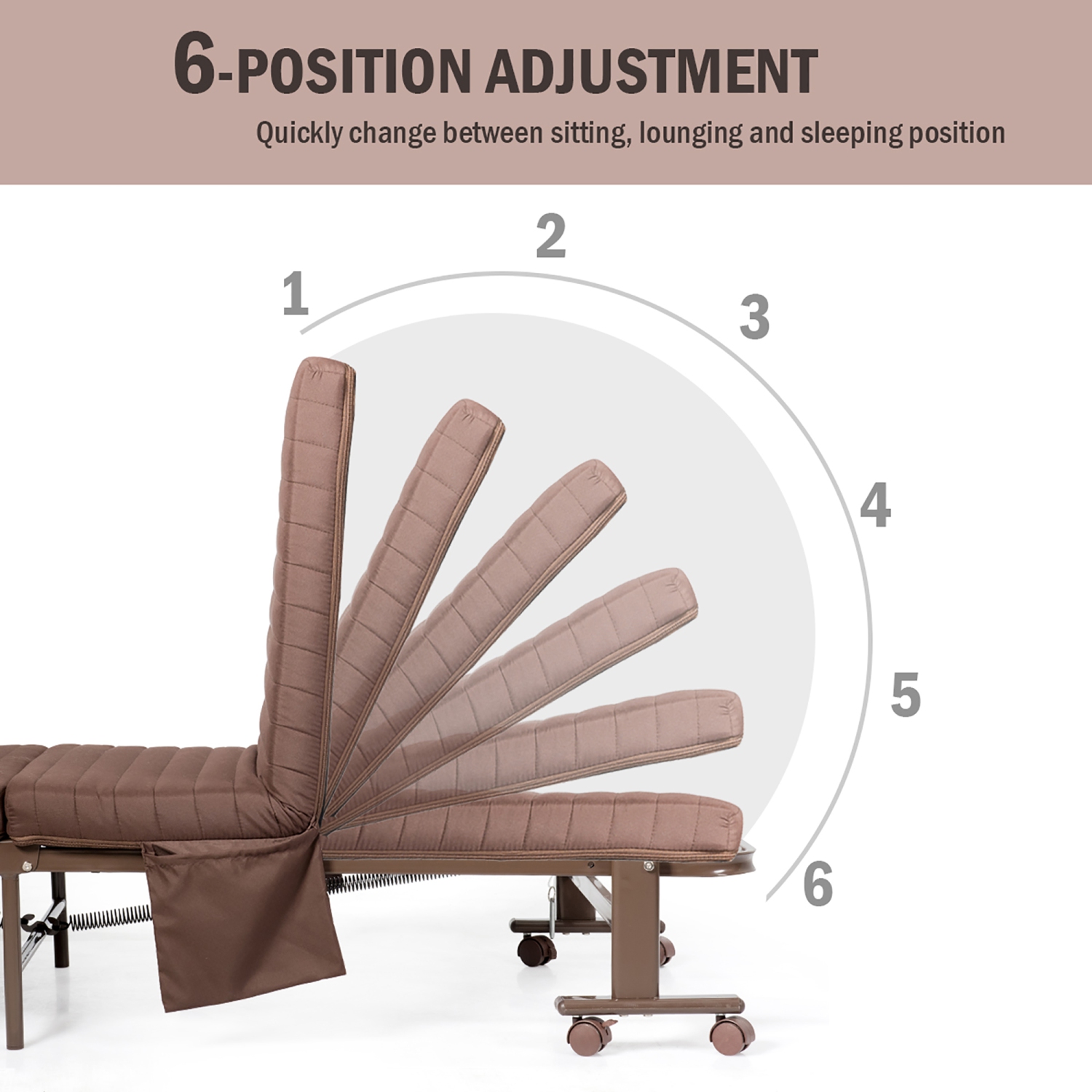 Costway Lit pliant mobile sur roulettes Lit simple dossier réglable pour invité Matelas double épaisseur