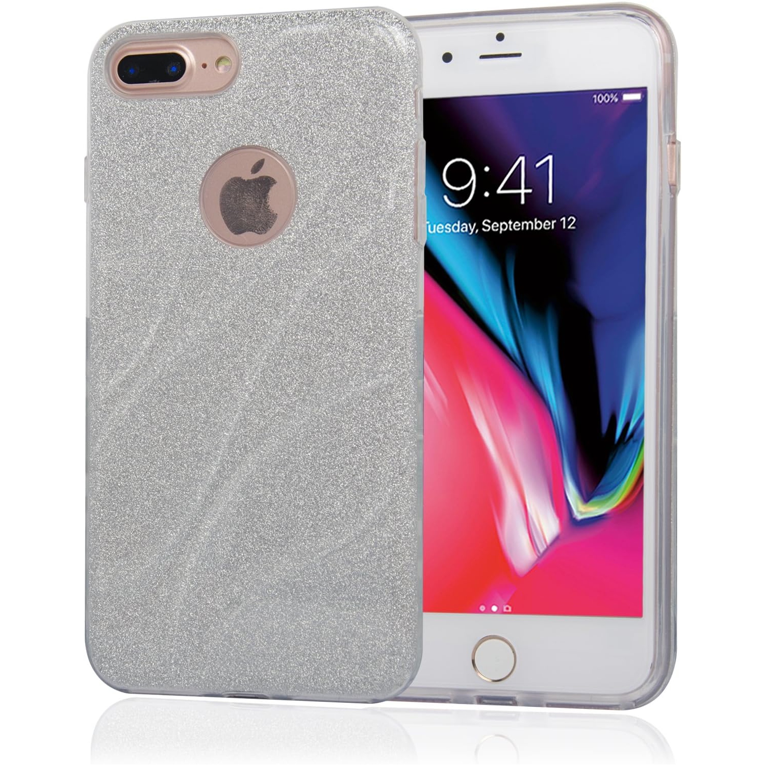 NAVOR Slim Fit Protective Bumper Shockproof Shiny Glitter Case for iPhone 8 Plus [5.5 Inch ] Sliver
