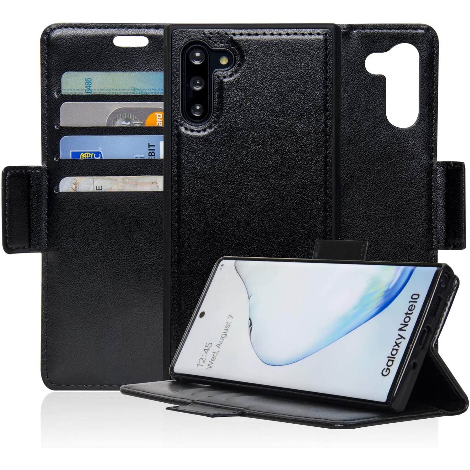 Étui portefeuille magnétique amovible 2-en-1 de Navor avec protection RFID compatible avec le Galaxy Note 10 de Samsung [6,3 po] [série Vajio] – Noir