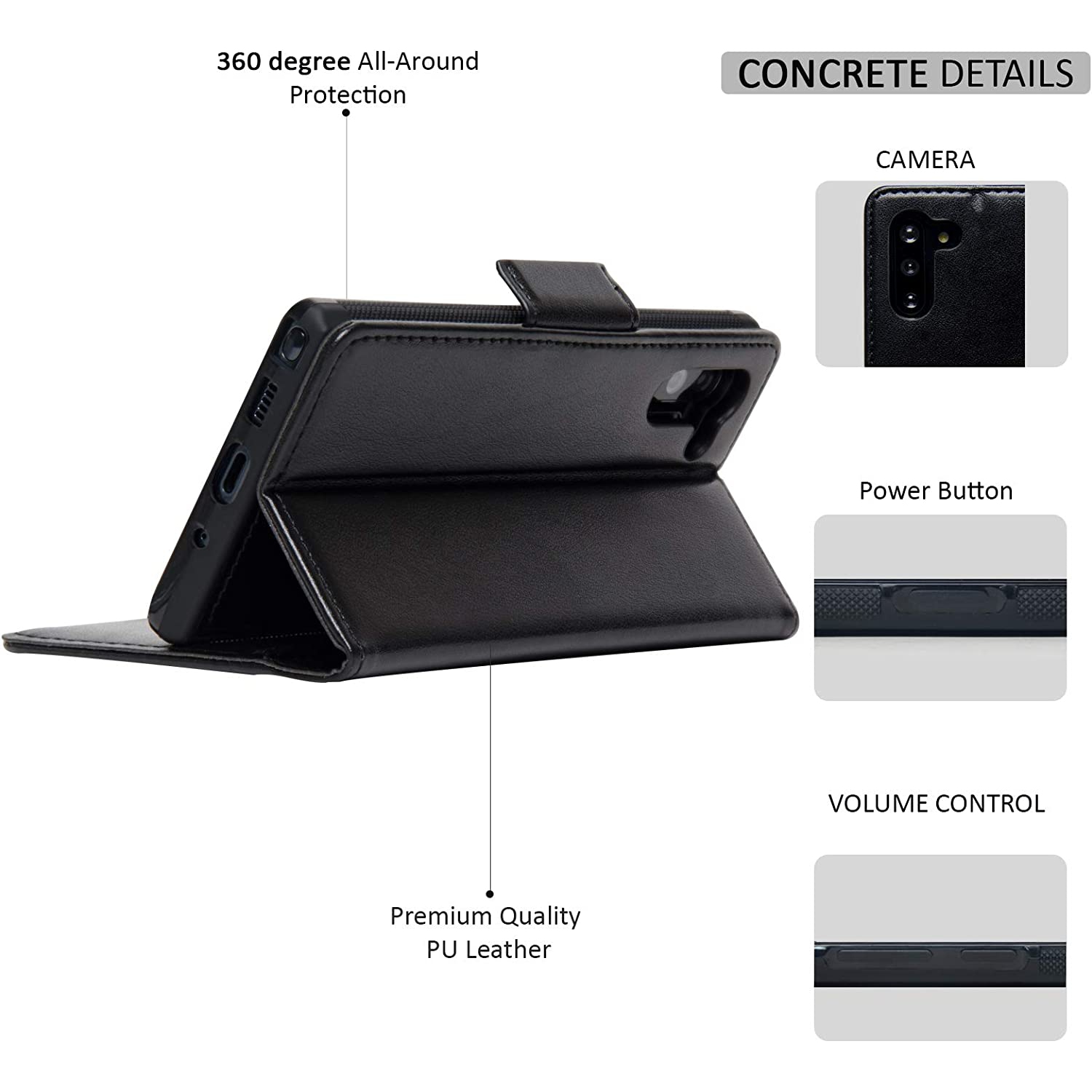 Étui portefeuille magnétique amovible 2-en-1 de Navor avec protection RFID compatible avec le Galaxy Note 10 de Samsung [6,3 po] [série Vajio] – Noir