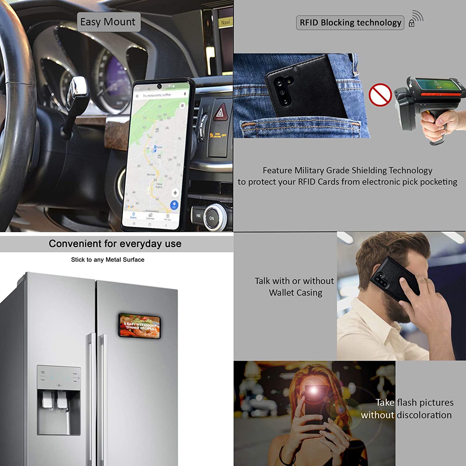 Étui portefeuille magnétique amovible 2-en-1 de Navor avec protection RFID compatible avec le Galaxy Note 10 de Samsung [6,3 po] [série Vajio] – Noir