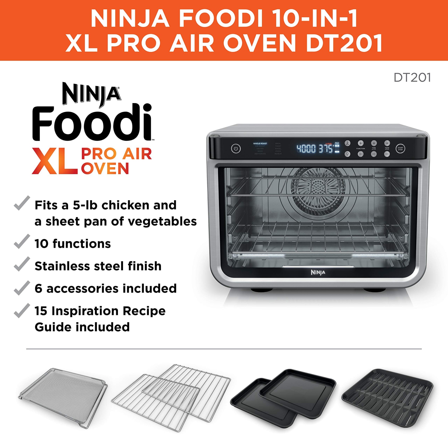 Ninja Foodi , 10 en 1 XL Pro Air Fry Coven, acier inoxydable, 1800 W