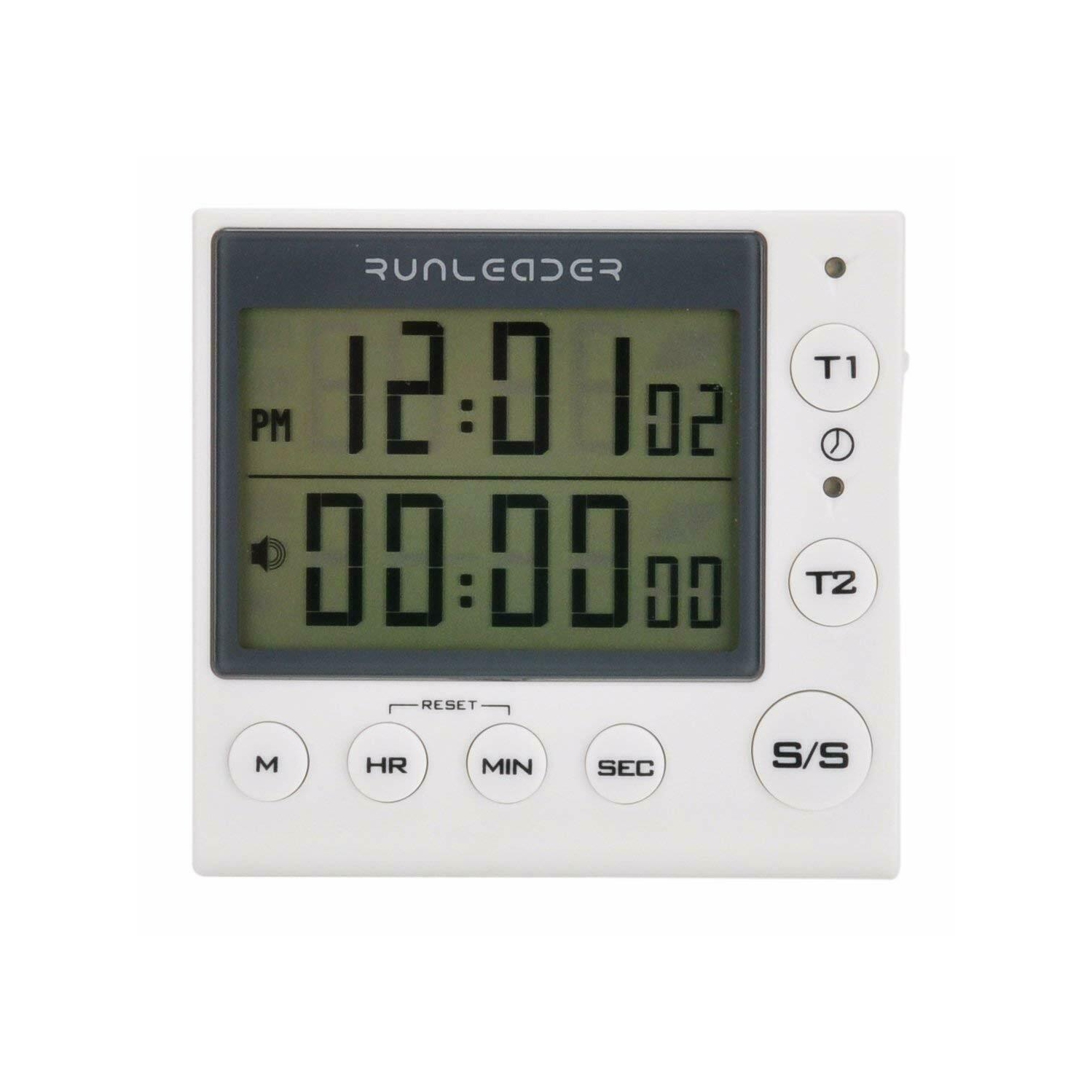 Digital LCD 2-Channel Count Up/Down Kitchen Timer with Clock, LED Alert, Adjustable Volume, for Cooking, Baking, Frying, Stewing, Toasting