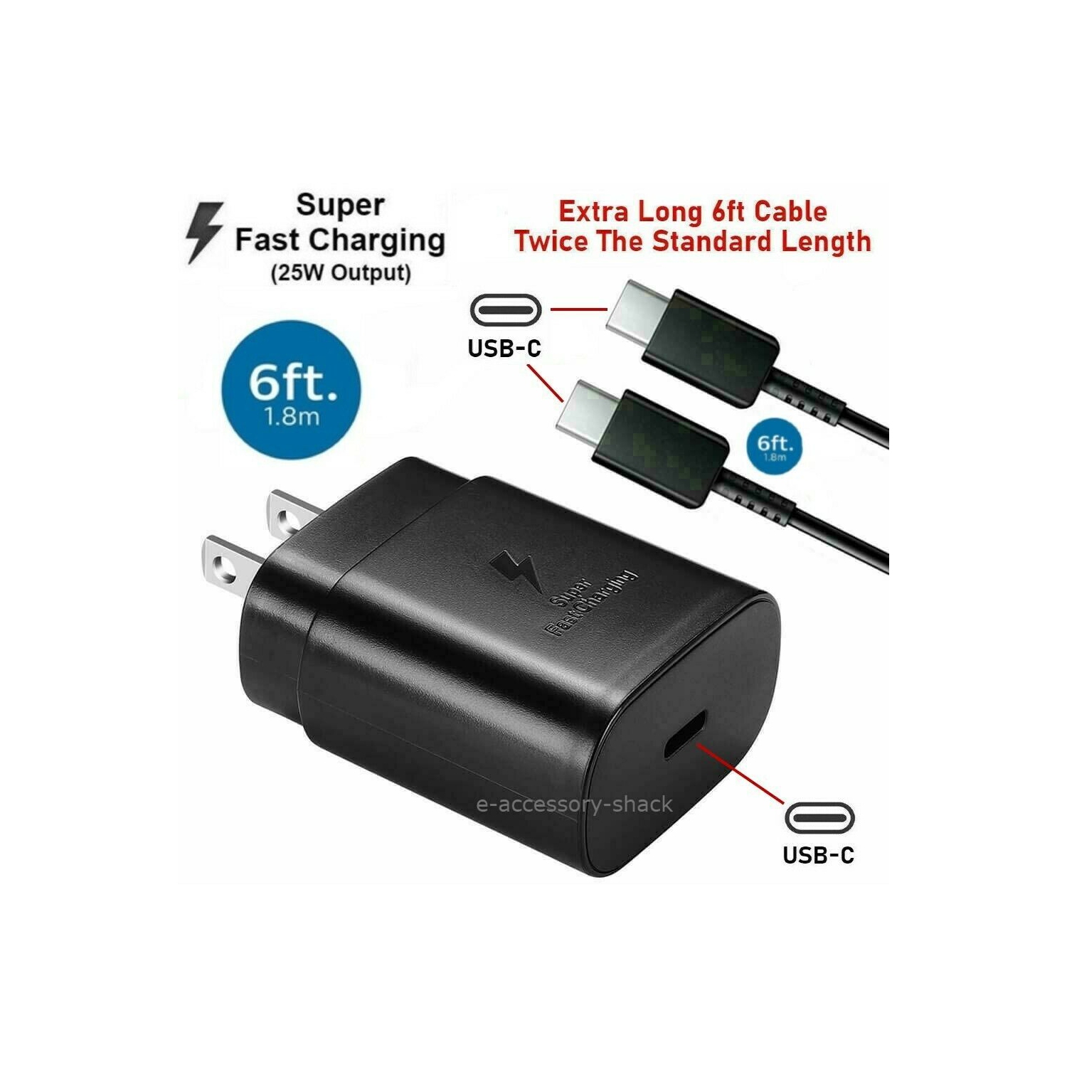 |GA| 25w Type USB-C Super Fast Wall Charger+6FT/2M Cable| For Samsung Galaxy S20 S21 5G Note 10 & Note 20