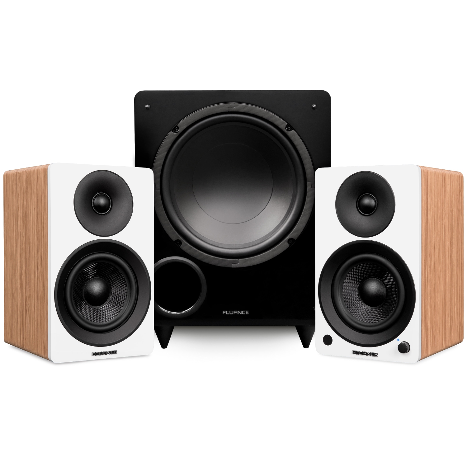 Fluance Ai41 Powered 5" Stereo Bookshelf Speakers, DB10 10" Powered Subwoofer, 15ft RCA Subwoofer Cable