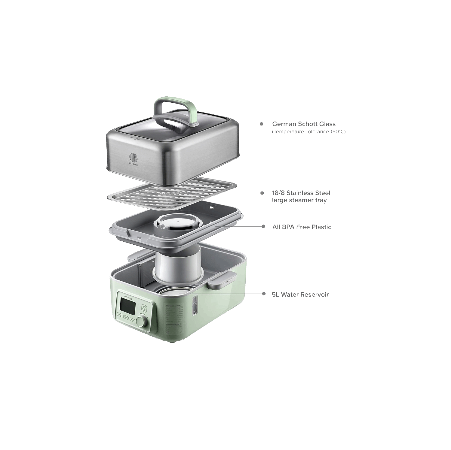 BUYDEEM G563 5-Quart Electric Food Steamer for Cooking - Cozy Greenish