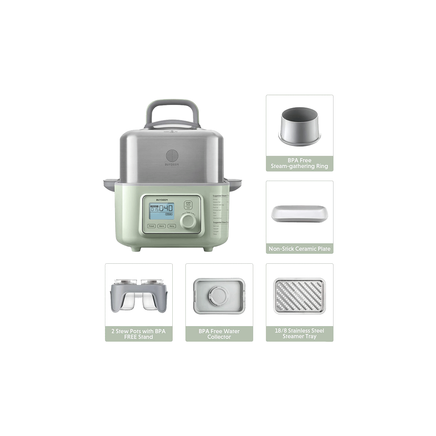 BUYDEEM G563 5-Quart Electric Food Steamer for Cooking - Cozy Greenish