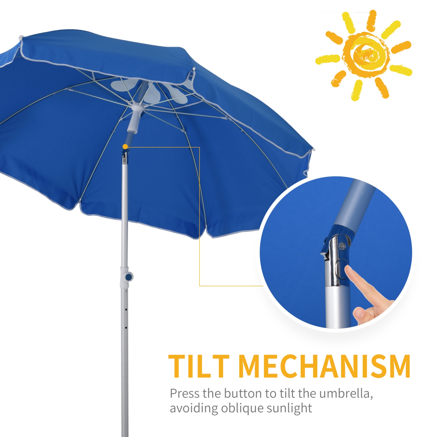 Outsunny Arc. 6.4ft Beach Umbrella with Aluminum Pole Pointed Design Adjustable Tilt Carry Bag for Outdoor Patio Blue