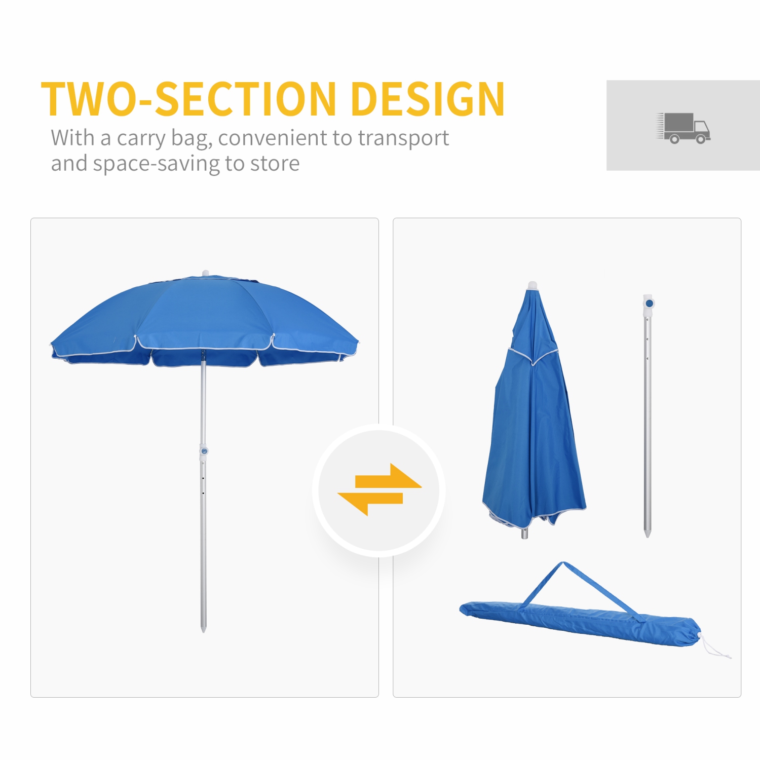 Outsunny Arc. 6.4ft Beach Umbrella with Aluminum Pole Pointed Design Adjustable Tilt Carry Bag for Outdoor Patio Blue