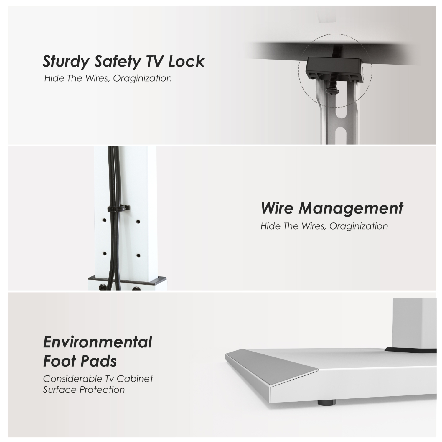 Support de plancher blanc FITUEYES pour téléviseur de 32 à 65 po avec support pivotant, base en métal pouvant supporter jusqu’à 88 lb, hauteur