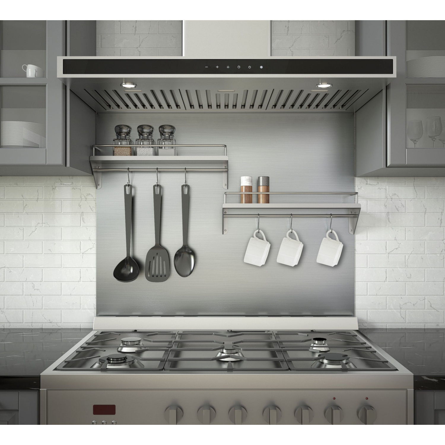 Ancona 36" Stainless Steel Backsplash with Two-Tiered Shelf and Rack
