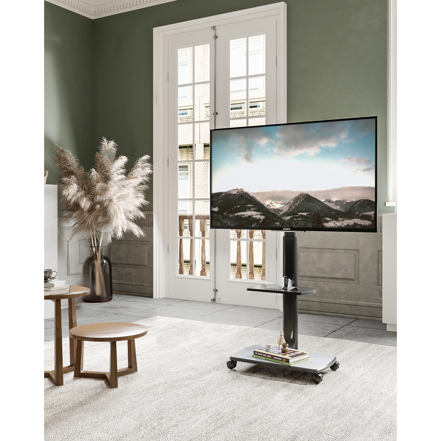 Chariot de plancher pour téléviseur mobile FITUEYES pour téléviseur ACL QLED DEL de 32 à 65 po avec support pivotant à hauteur réglable