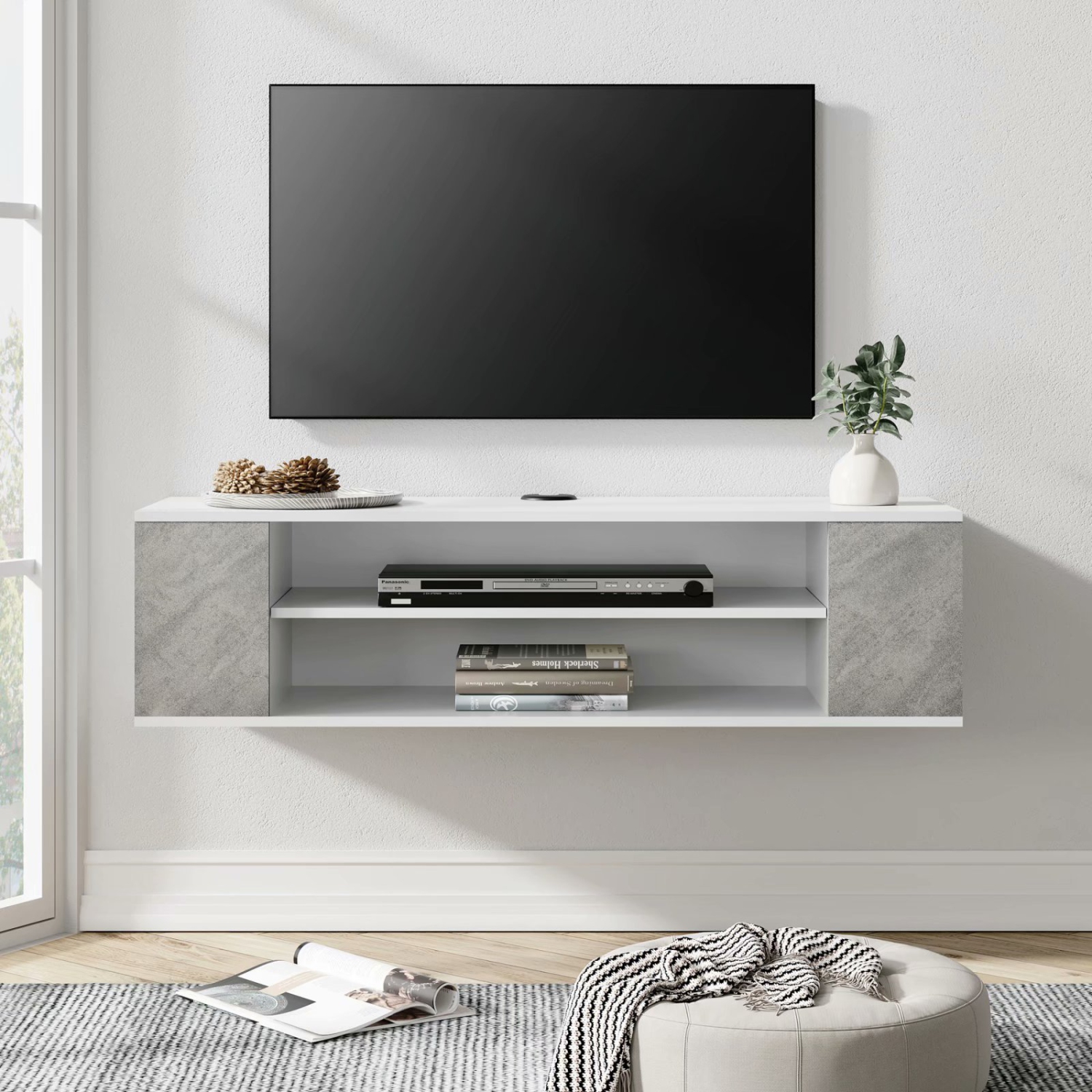 FITUEYES Floating TV Shelf Wall Mounted Media Console,Entertainment Center Storage Shelf ,Grey,39 Inch