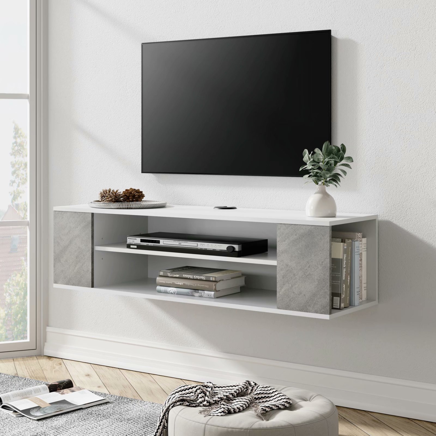 FITUEYES Floating TV Shelf Wall Mounted Media Console,Entertainment Center Storage Shelf ,Grey,39 Inch
