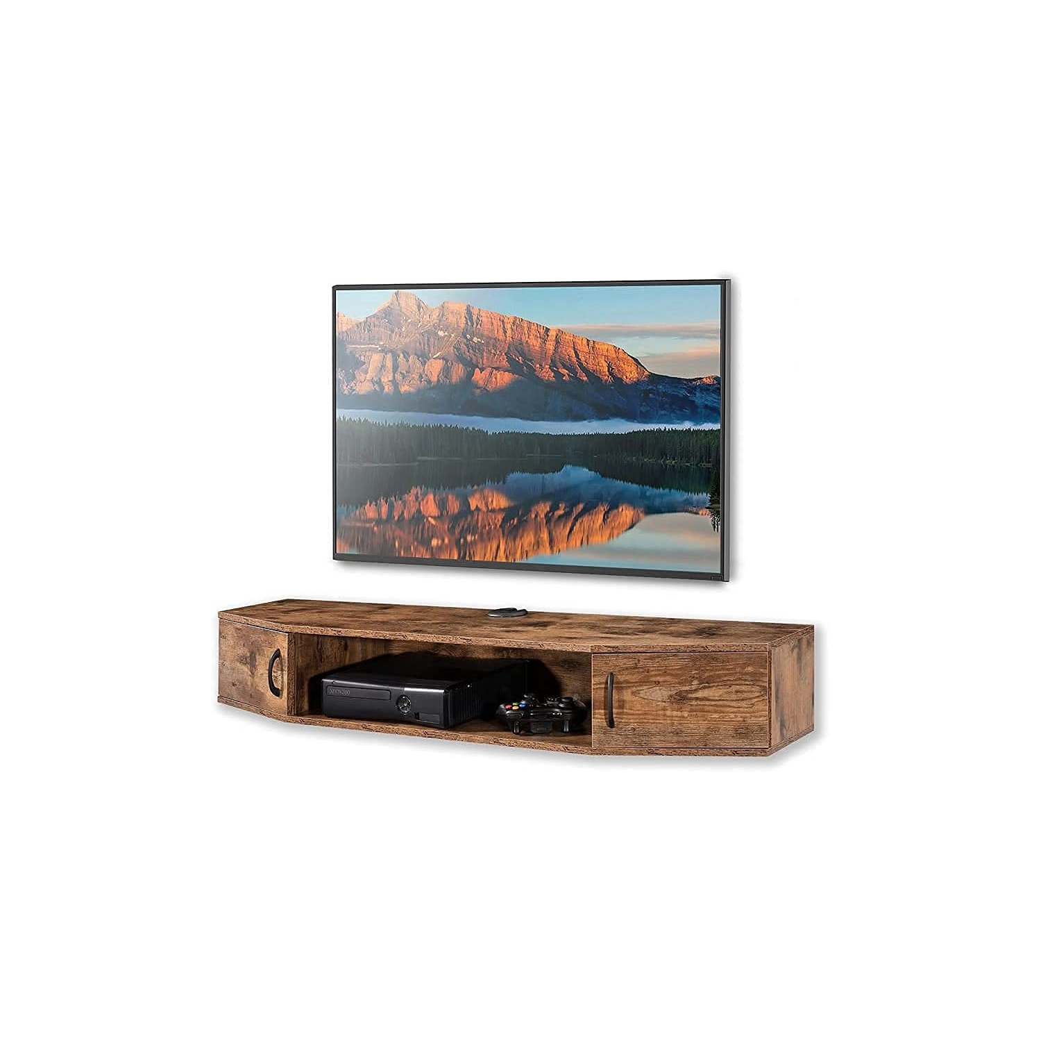 FITUEYES Floating TV Stands Entertainment Center Wall Mount Shelves Media Console Storage Shelf with Doors Rustic Brown