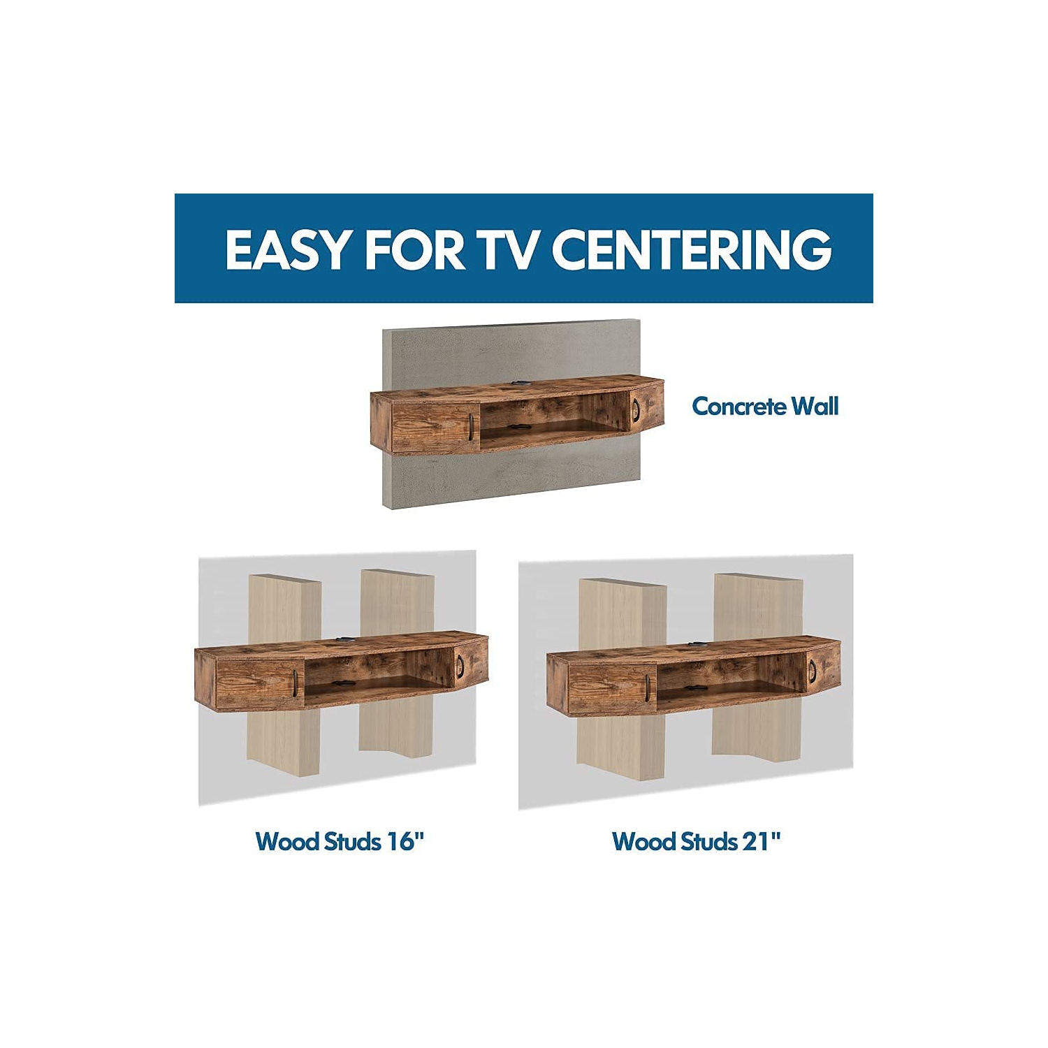 FITUEYES Floating TV Stands Entertainment Center Wall Mount Shelves Media Console Storage Shelf with Doors Rustic Brown