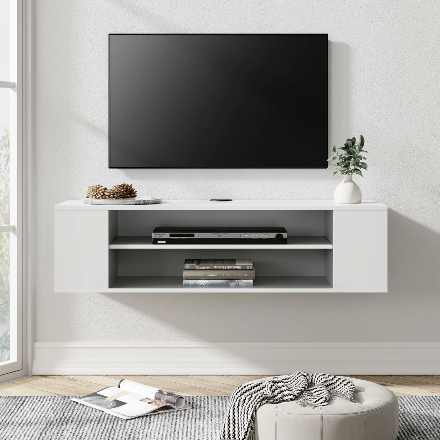 FITUEYES – console multimédia murale à tablette flottante pour décodeur de câblodistribution, meuble de téléviseur moderne Home Decor, blanc, 39 po