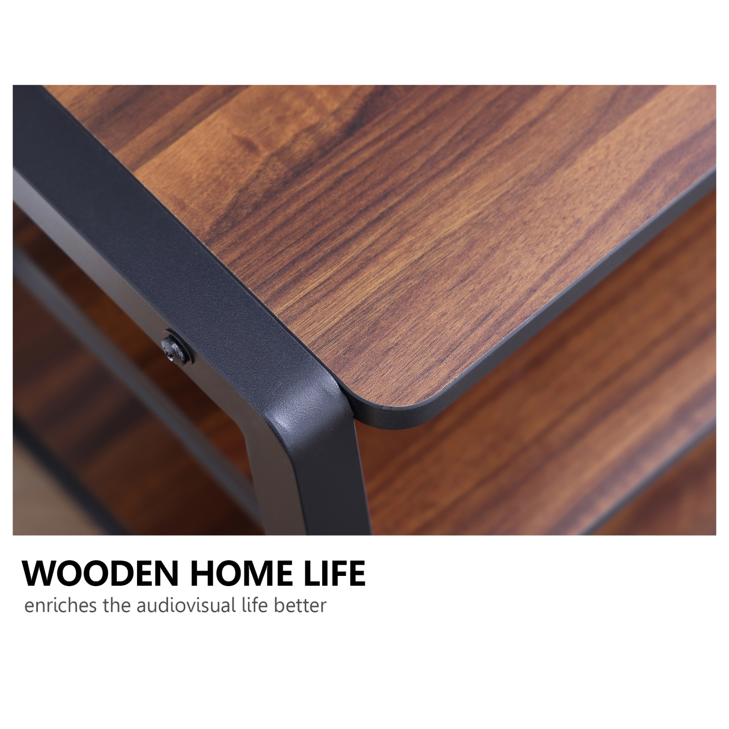 Meuble 3 niveaux pour téléviseur 37-70 po FITUEYES avec console réglable à hauteur de rangement, carte noyer doré et gestion des câbles, VESA 600 x