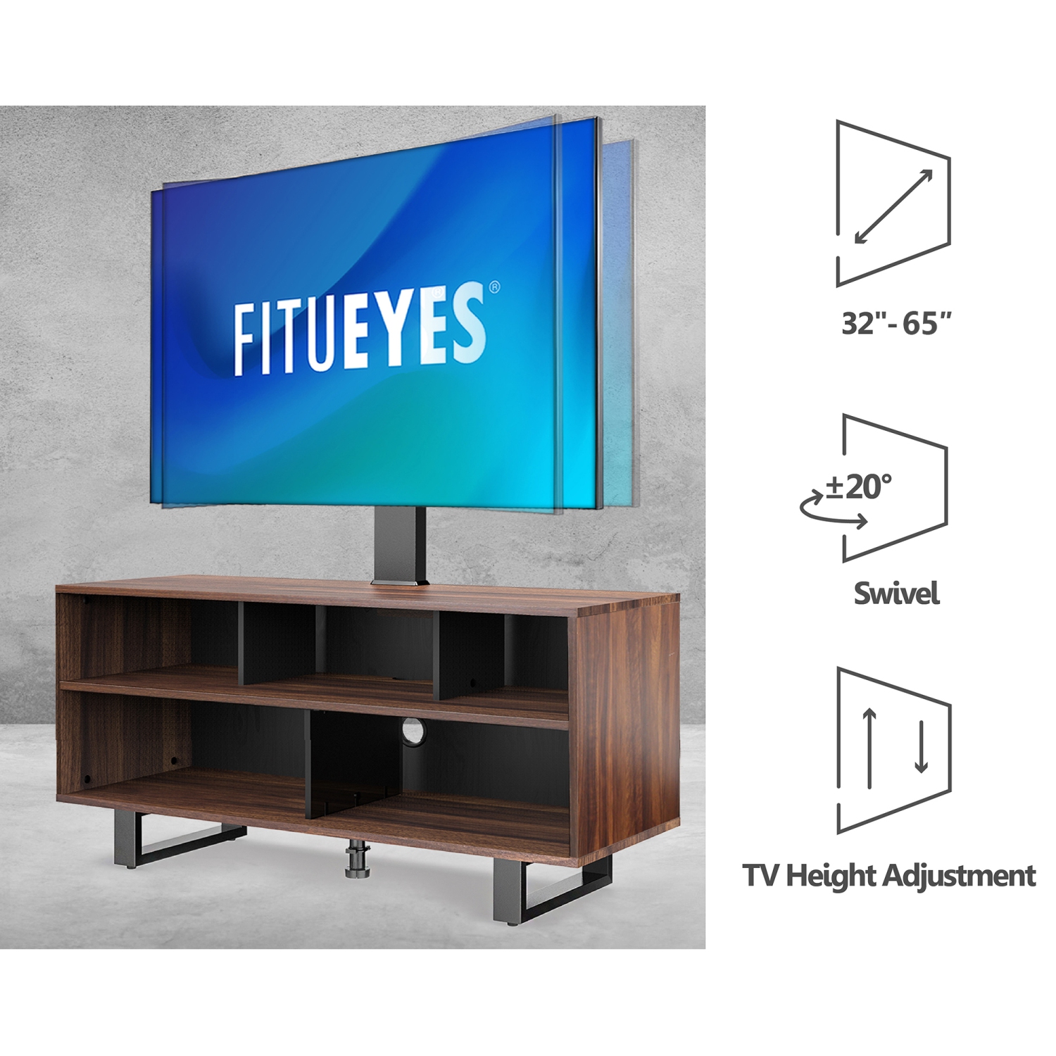 FITUEYES Swivel Floor TV Stand for 32 - 65 Inch TVS Universal Corner TV Stands with Storage for Media Console Holds Up to 99 Pounds 2 Levels Height