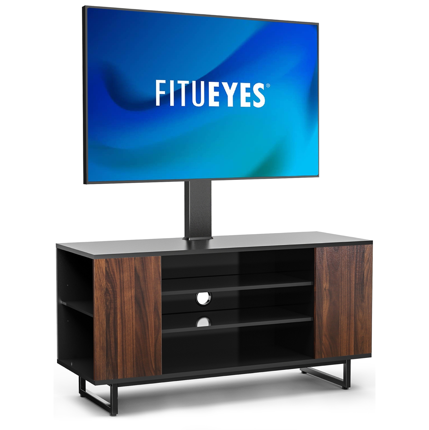 FITUEYES Swivel Wood TV Stand Table with Large Storage for 32 to 65 inches Flat Curved Screen Height Adjustable Media Console