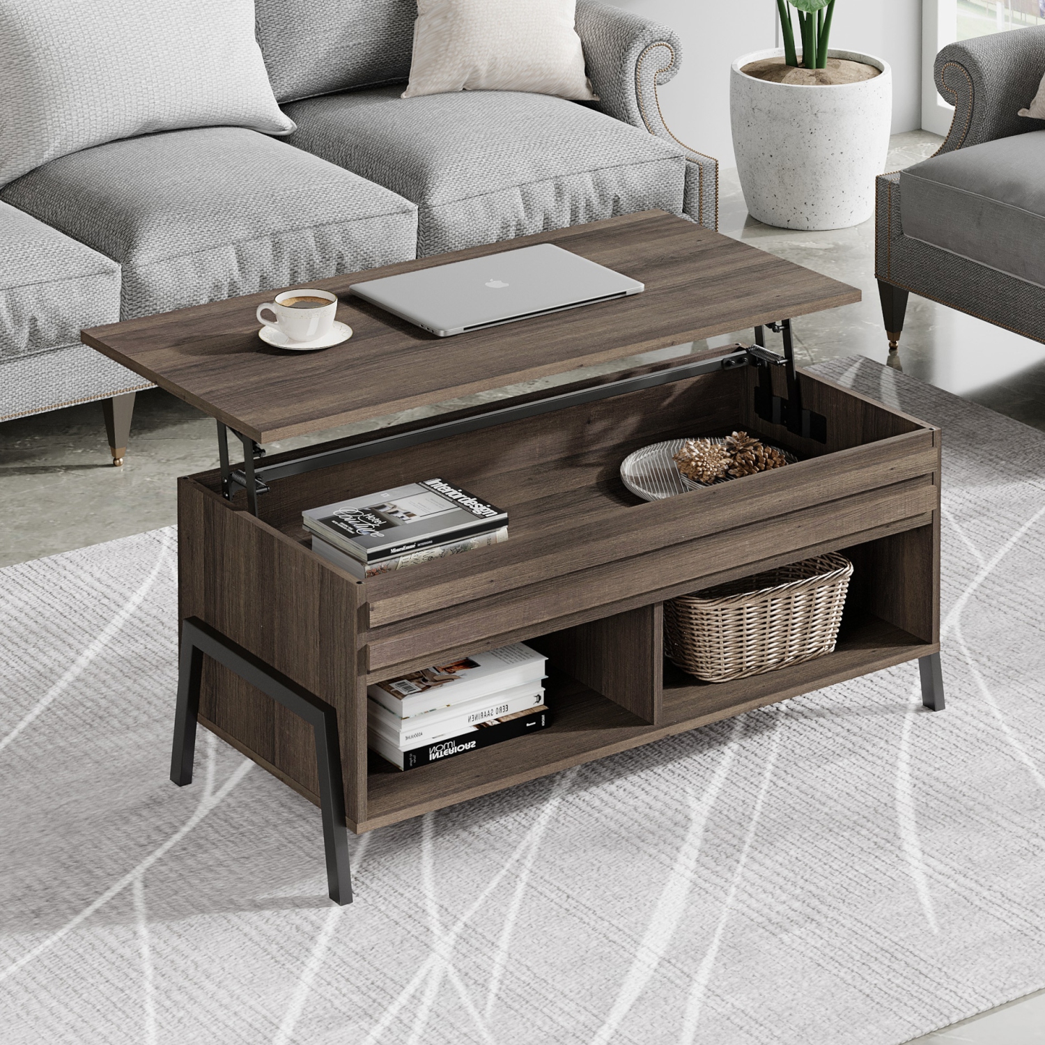 WAMPAT Lift Top Coffee Table, Modern Table with Hidden Compartment and Storage Shelf for Living Room Reception Room