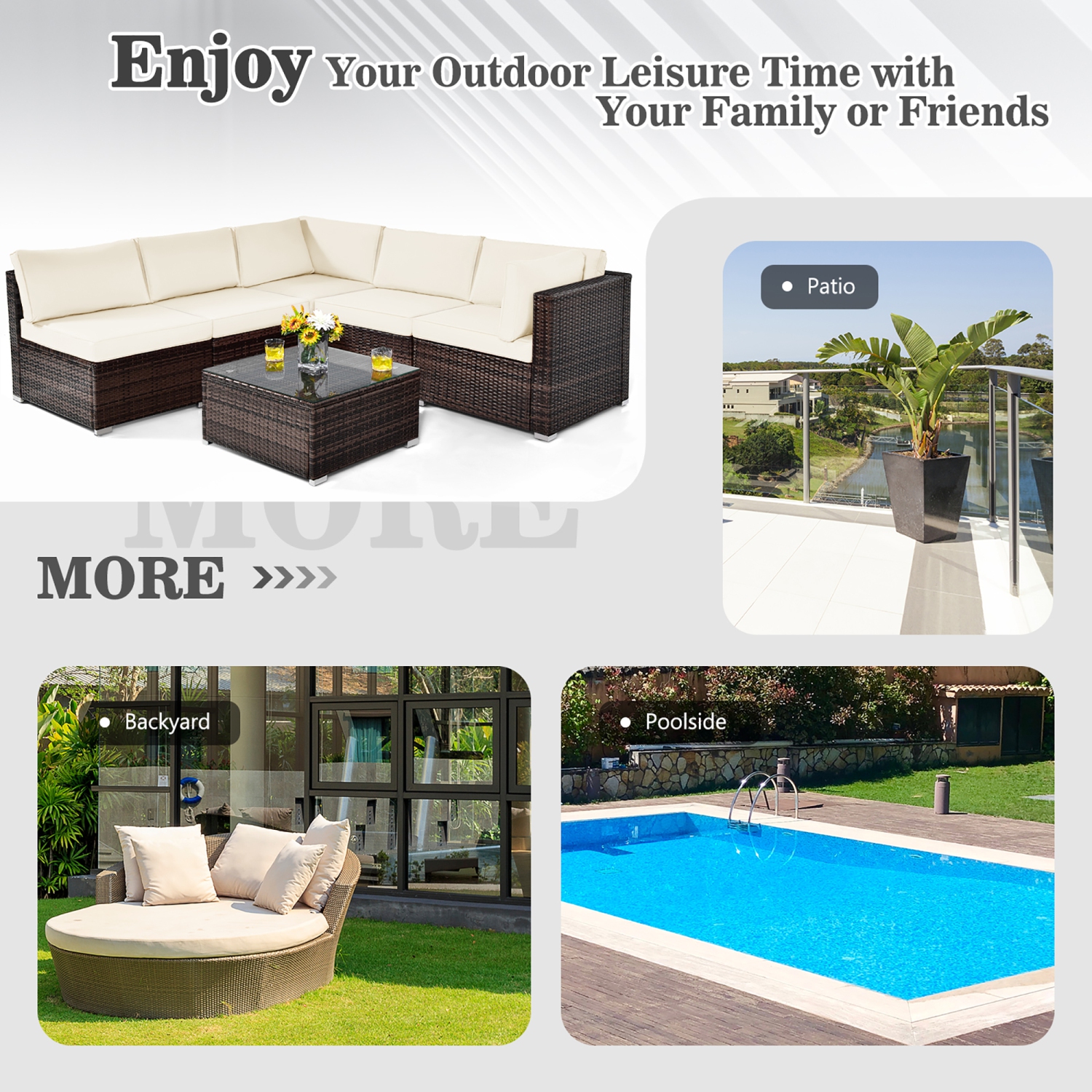 Costway 6PCS Patio Rattan Furniture Set Cushioned Sofa Coffee Table Garden