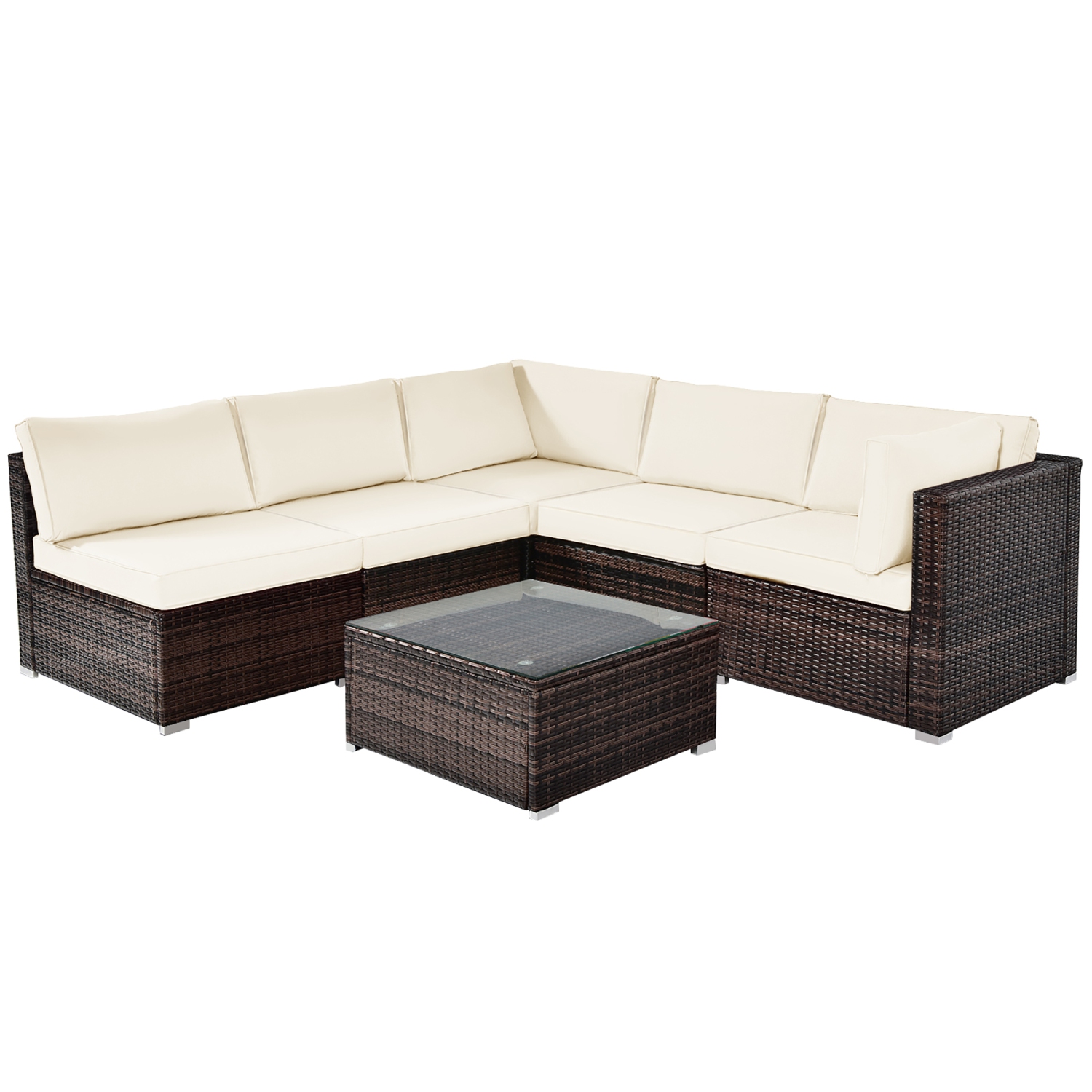 Costway 6PCS Patio Rattan Furniture Set Cushioned Sofa Coffee Table Garden