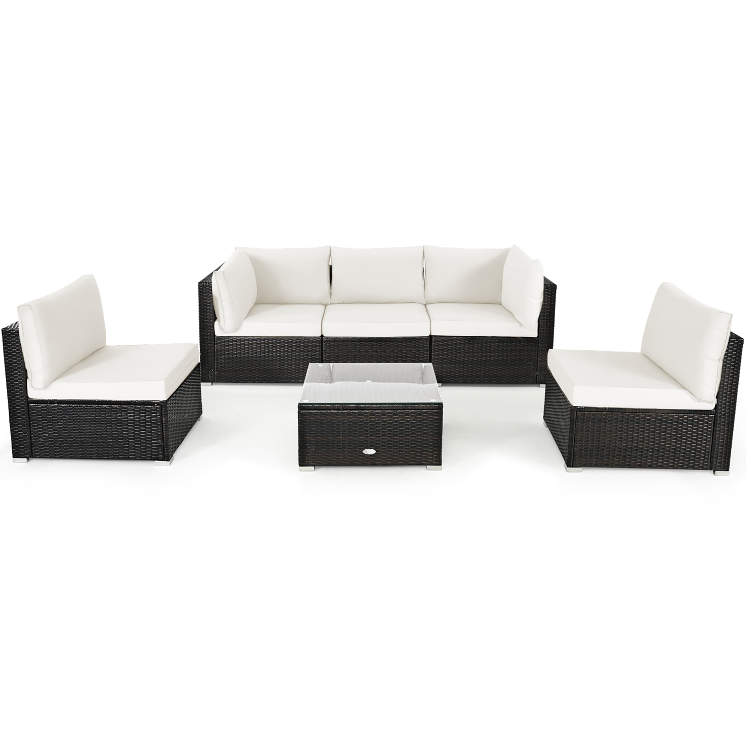 Costway 6PCS Patio Rattan Furniture Set Cushioned Sofa Coffee Table Garden