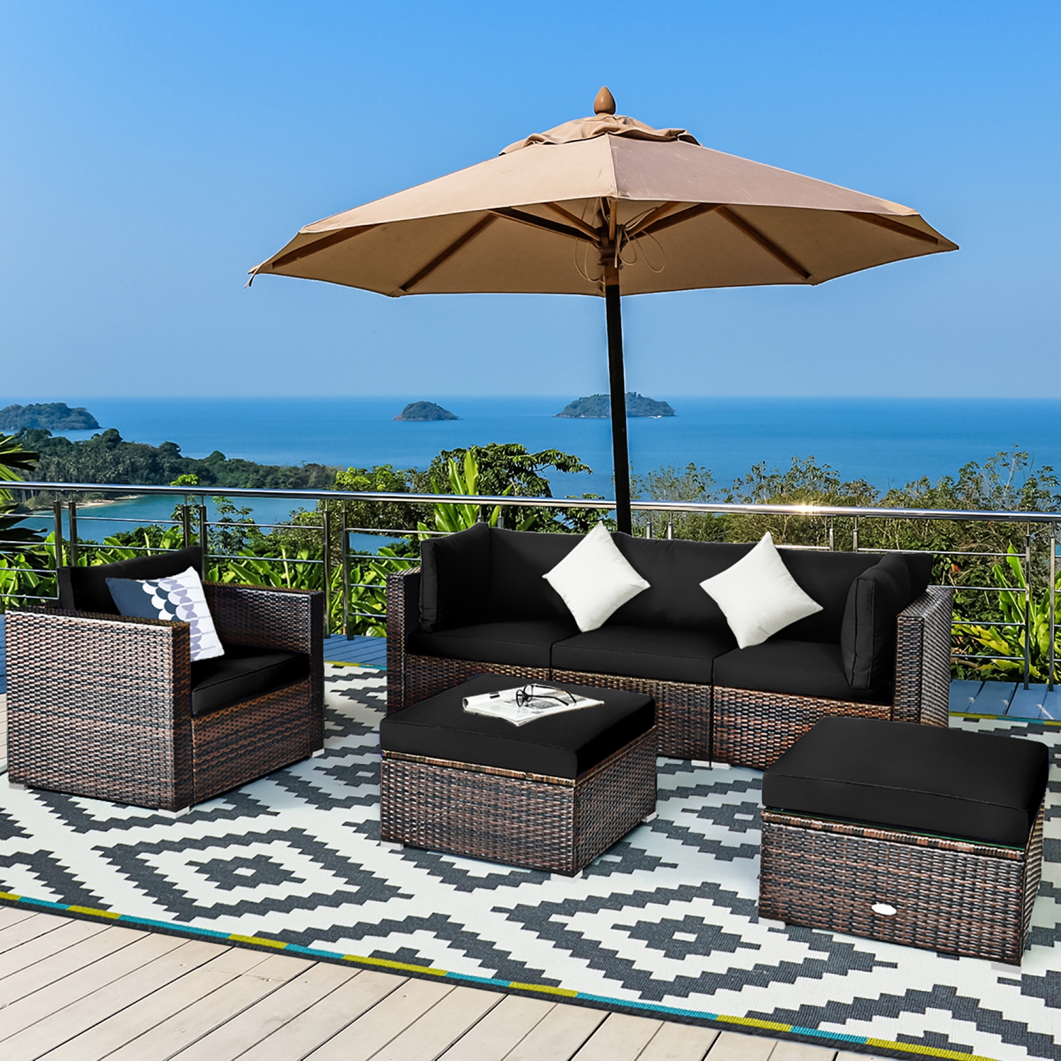 Costway 6PCS Patio Rattan Furniture Set Cushion Sofa Coffee Table