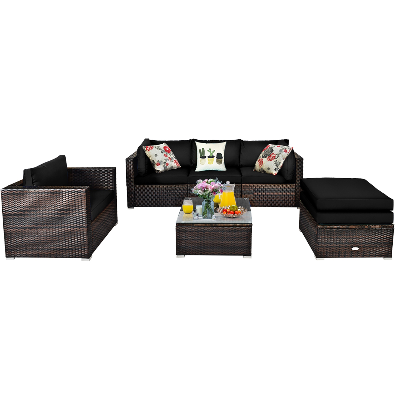 Costway 6PCS Patio Rattan Furniture Set Cushion Sofa Coffee Table